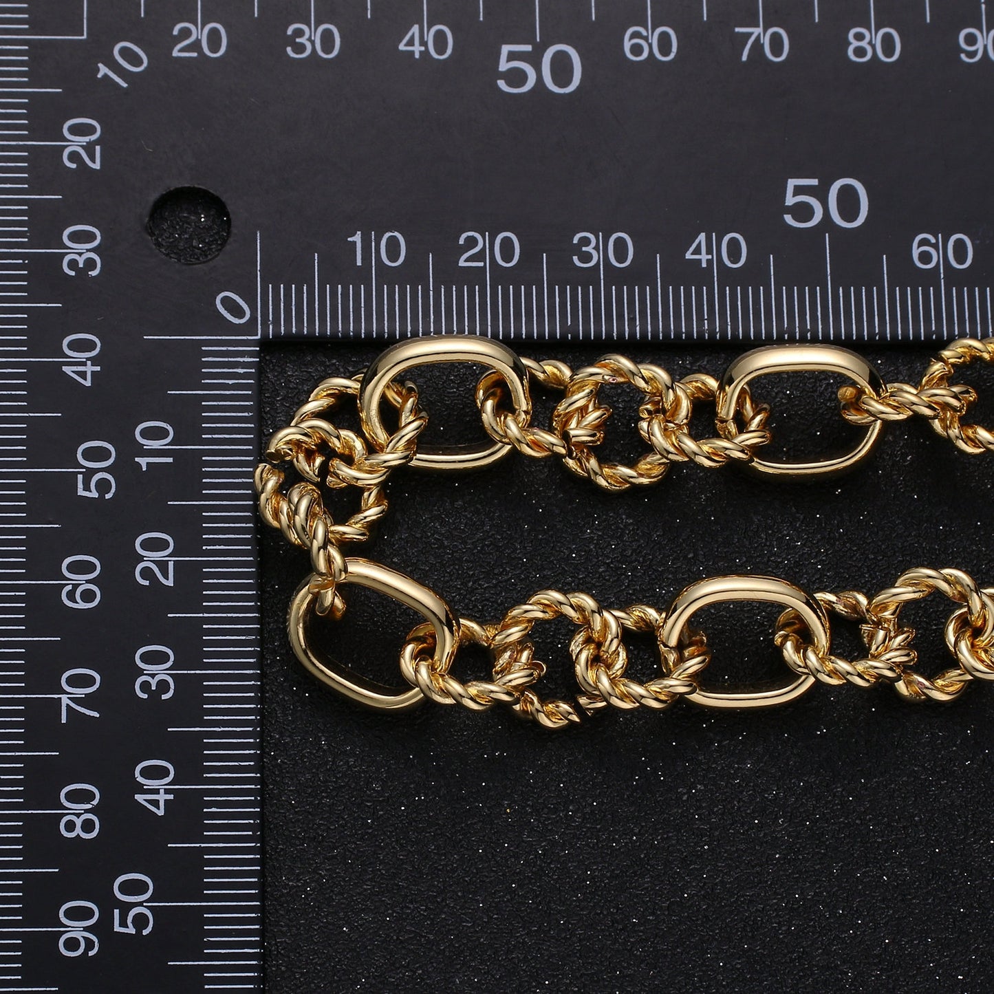 24K Gold Twist Link Rope Rollo Chain by Foot Fancy Chain by Yard, Wholesale bulk Roll Chain Jewelry Making, Width 11.9mm-303