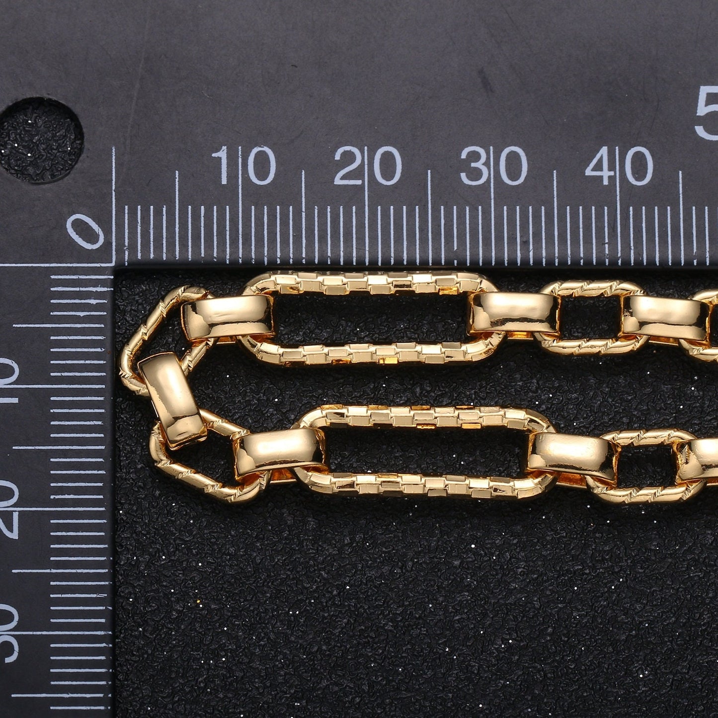 Woven Embosed 24K Gold Rolo Cable Paperclip Chain by Yard, Link Cable Thick Elongate Chain, Fancy Wholesale bulk Roll Chain, 370
