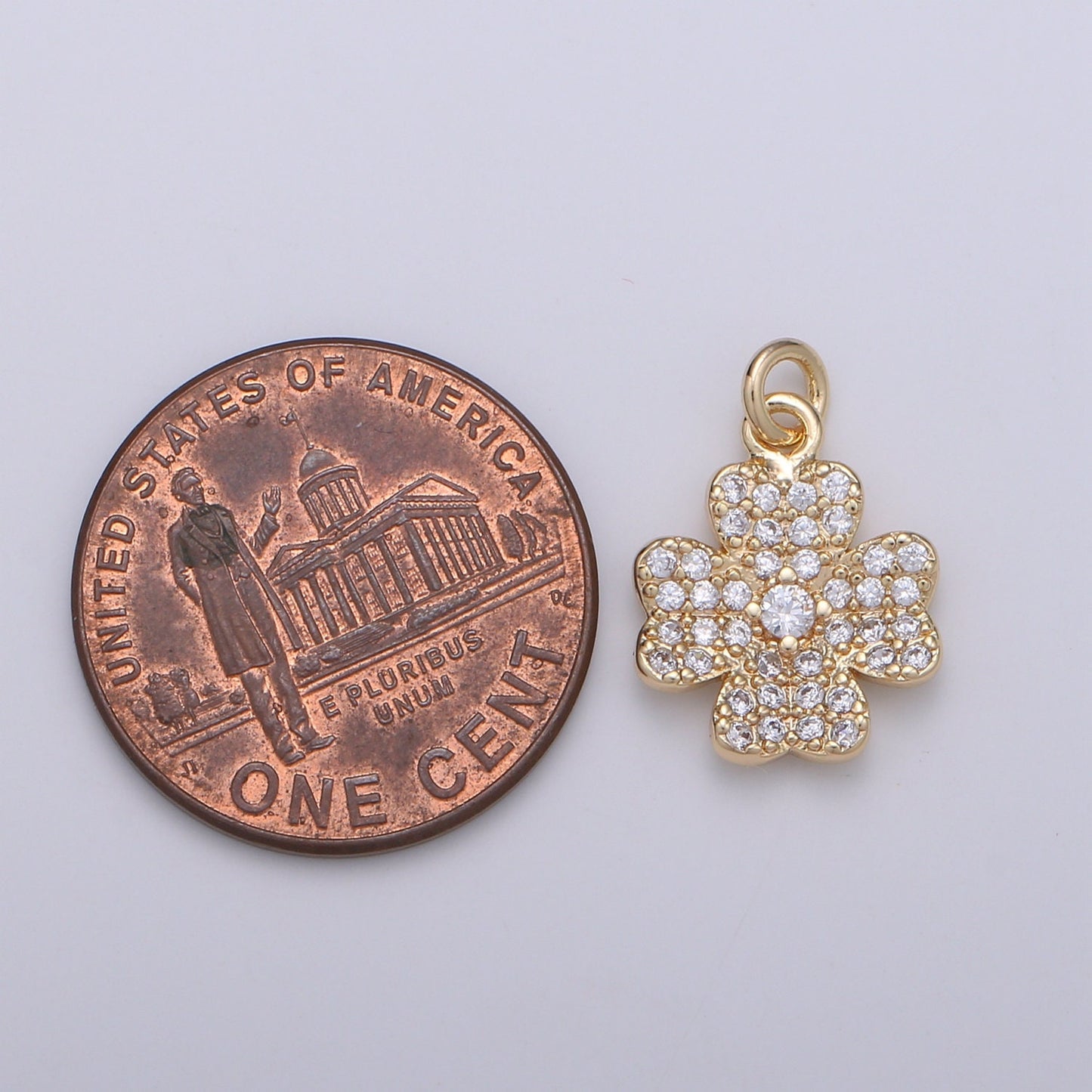 24k Gold Four Leaf Clover Charm Pendant, Gold Clover Charms, Good Lucky Charm Necklace, Micro Pave CZ Cubic Clover Charm D893
