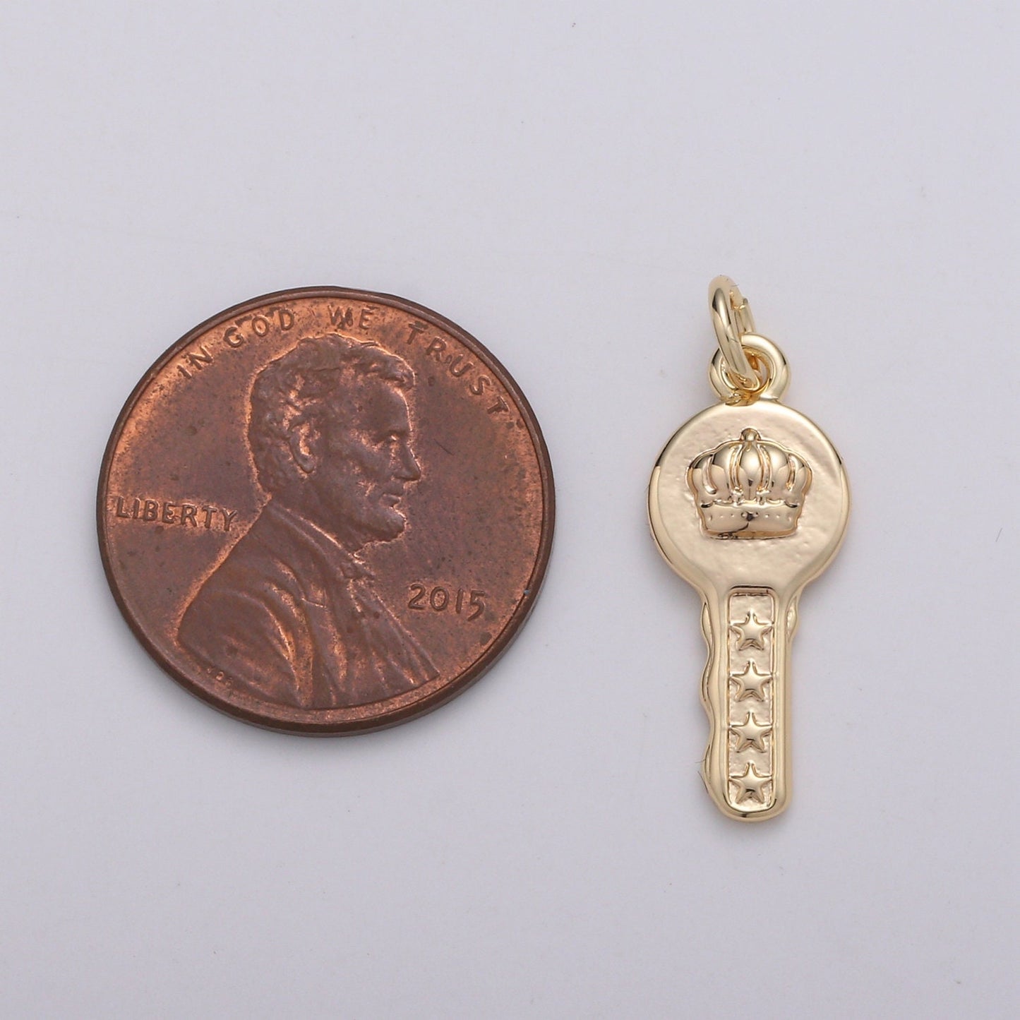 1pc 18k Gold Key Pendant Charm, Dainty Crown Key Pendant Charm, Key of Heaven Pendant, For DIY Jewelry Making Supply