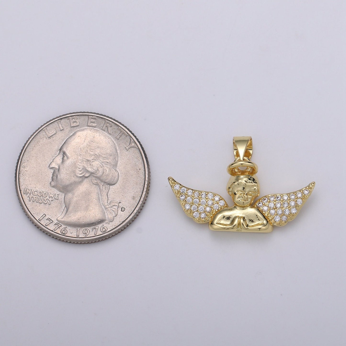 24k Gold CZ Roman Angel Pendant Angel Cluster Cubic Wings Charm Ceraphim Pendant Jewelry Making Supply