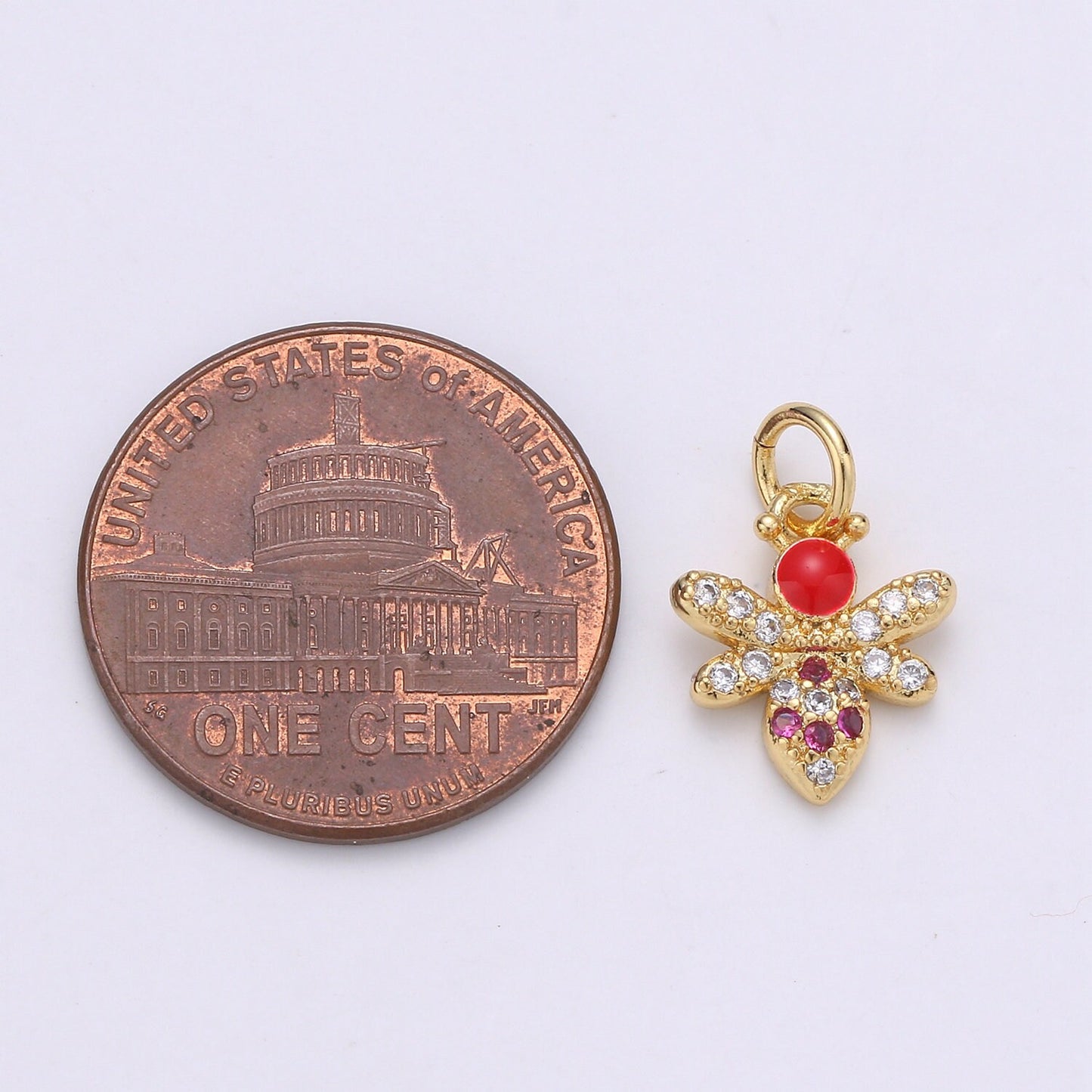 1pc Redhead 24K Gold Colorful Enamel Micro Pave CZ Bee Pendant Charm, Insect Bug Pendant Charm, Flies Pendant, CHGF-1965