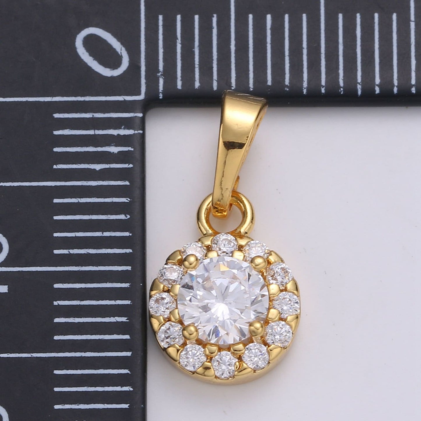 Cluster Cubic Pave 24K Gold Plated Charm, Solitaire CZ Pendant ,Round Cubic Mini Pendant, Dainty Bracelet Earring Necklace Charm, J-222