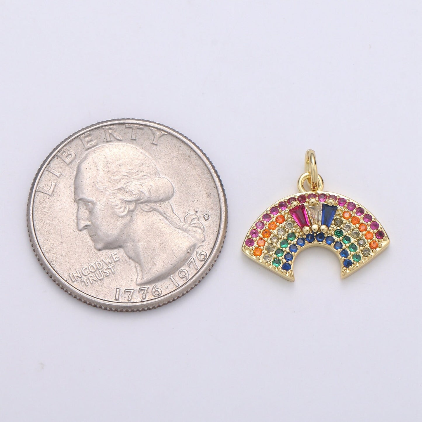 1pc 24K Gold Colorful Zirconia Micro Pave CZ Rainbow Pendant Charm, Arc Pendant Charm, Peacock Pendant, CHGF-1964