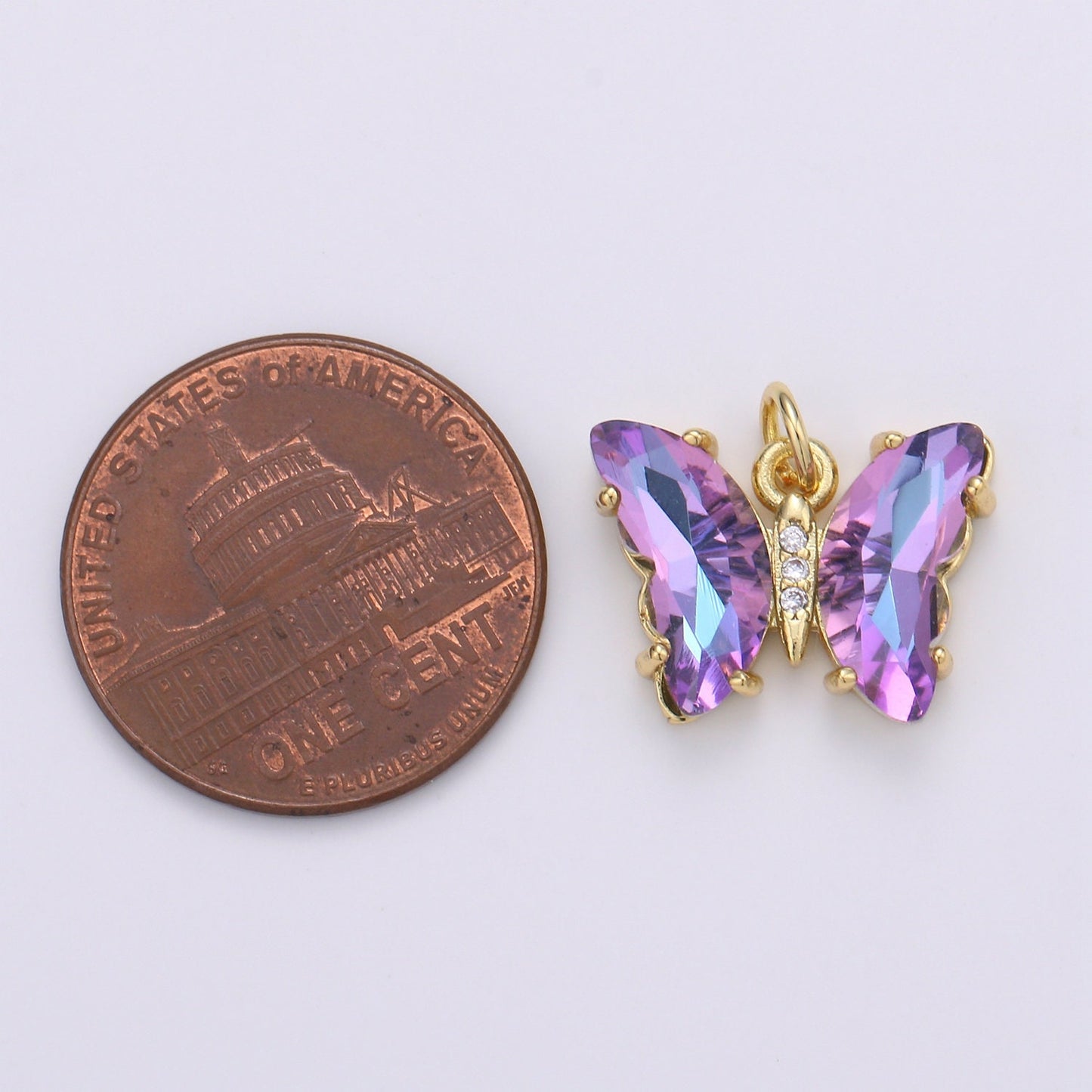 1pc Large Clear, Blue, Purple Wings Butterfly 24k Gold Micro Pave CZ Mariposa Pendant Charm Pendant, CHGF-1999,2000,2001