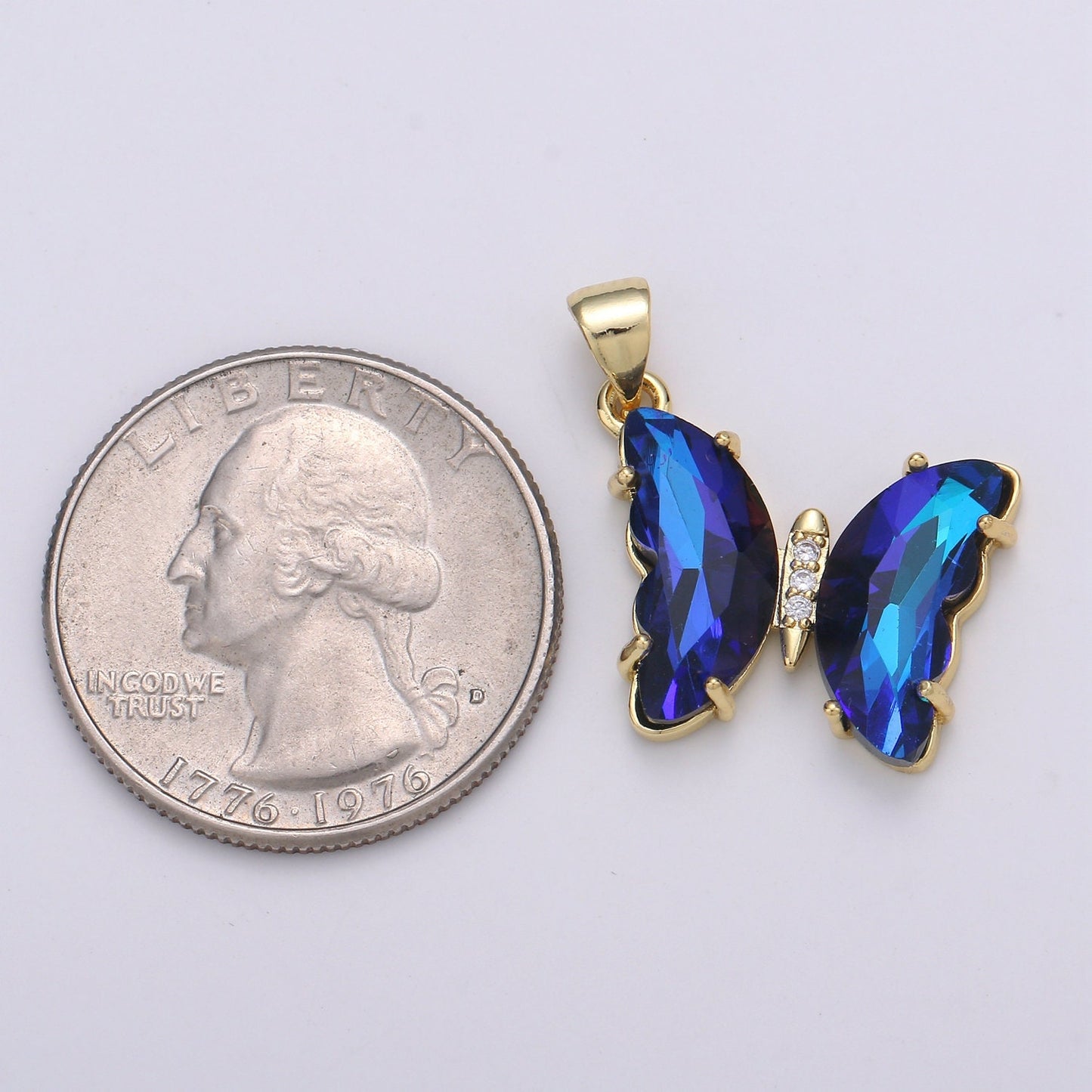 1pc Large Clear, Blue, Rainbow Wings Butterfly 24K Gold Micro Pave CZ Mariposa Pendant Charm Gold Pendant, PDGF-2104,2105,2106