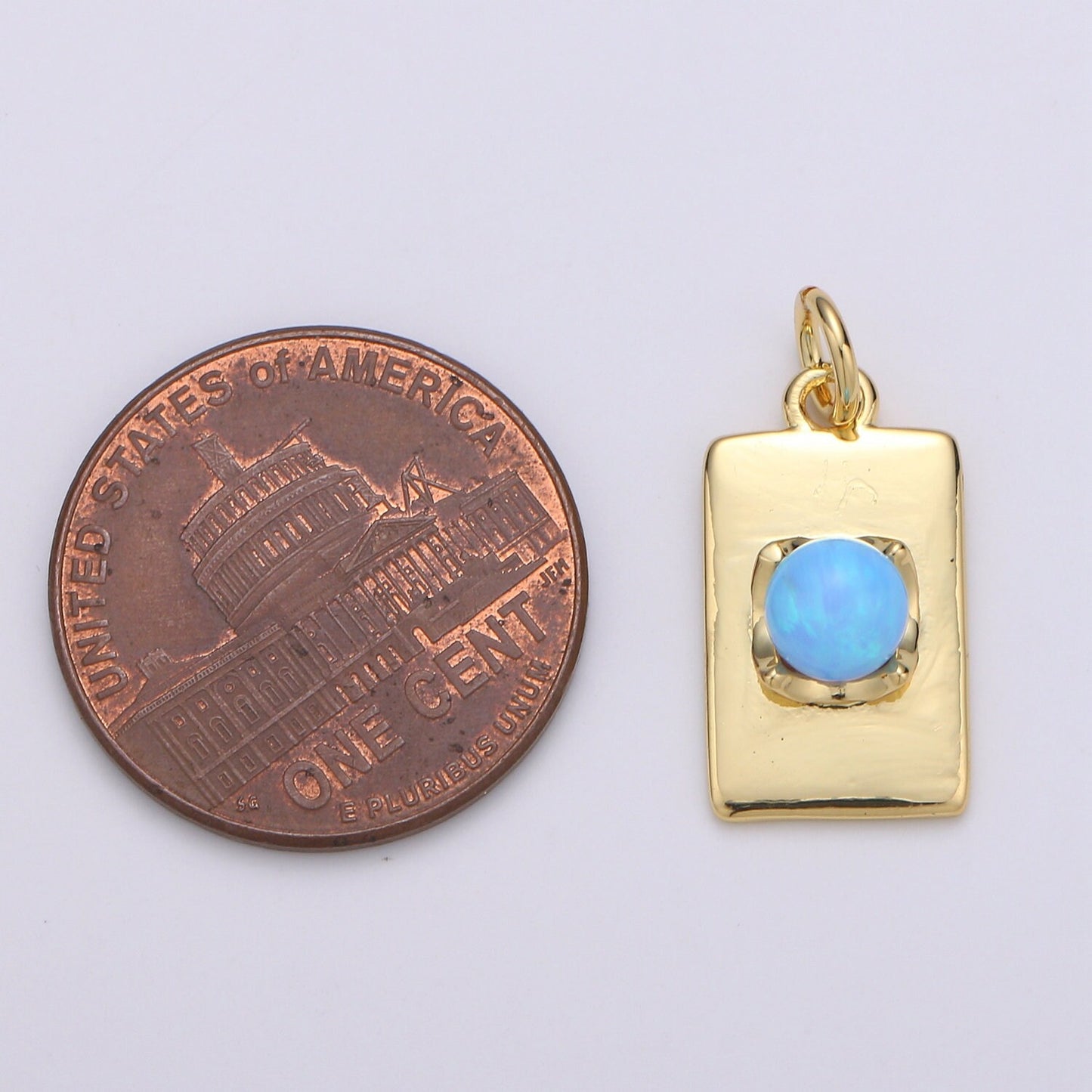 1pc Solitaire Opal Created 24K Gold Pendant Charm, Round Ball Pendant Charm, Square Plate Opal Dainty Pendant Jewelry, CHGF-1983