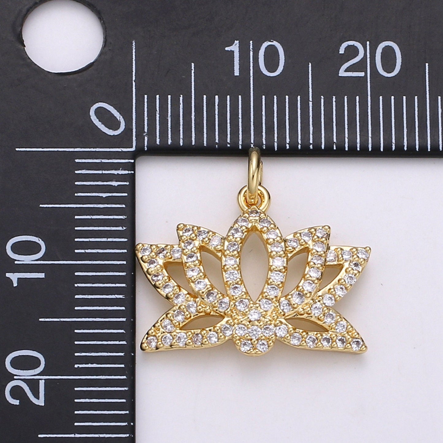 Gold Lotus Flower Charm, Micro Pave Cubic Zirconia Pendant, Yoga Zen Meditation Symbol Jewelry Bracelet Earring Necklace CH 1926