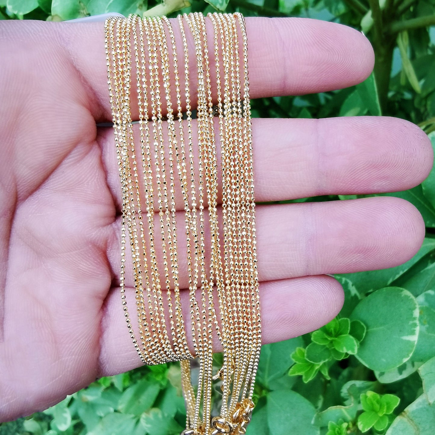 1pc 19.9'' Ready to Use 24K Gold Beads Necklace Chain, Layering Ball Chain Dainty Necklace, For Necklace Making, 834