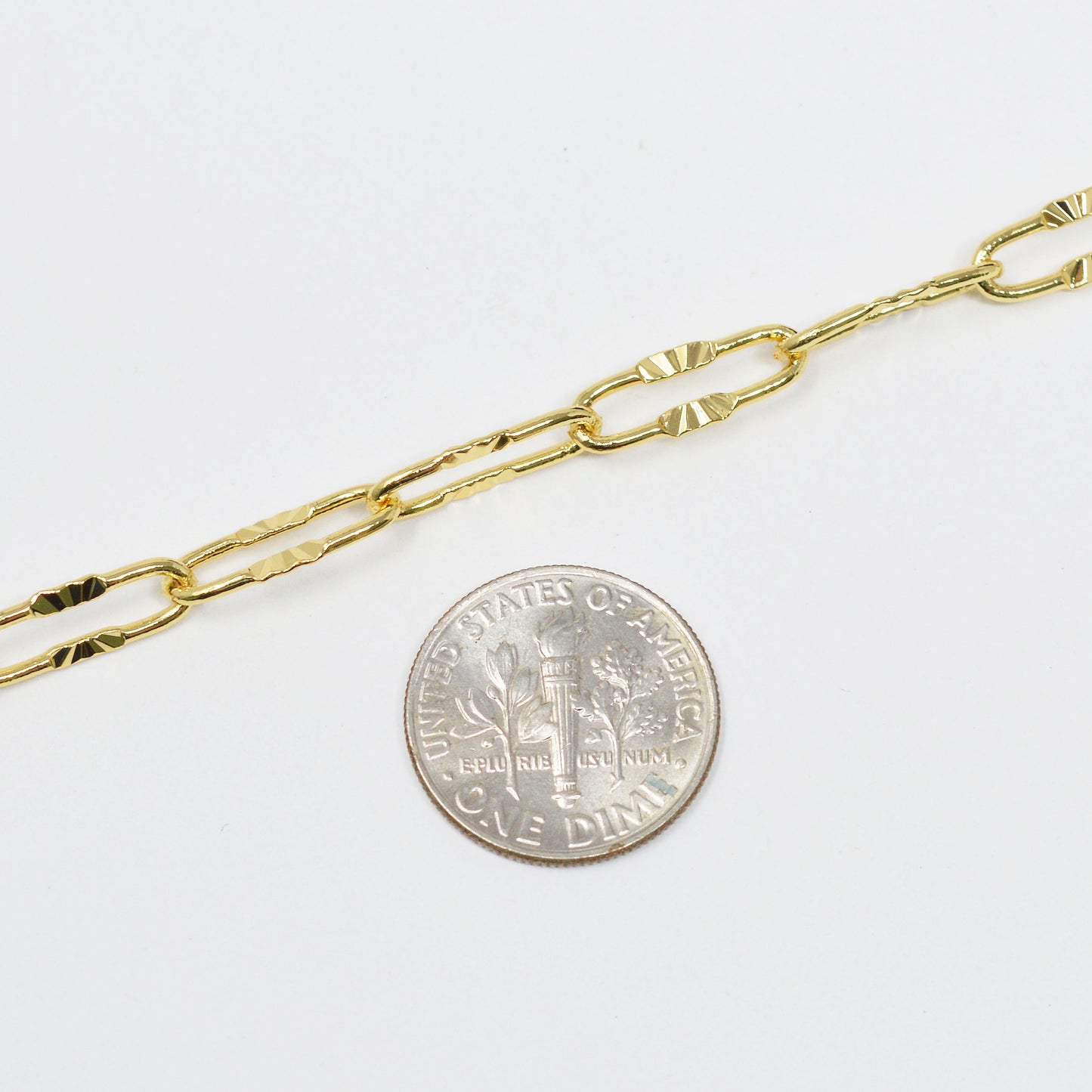 24K Gold Plated Sunbright Paperclip Rolo Cable Chain by Yard, Gold Cable Rolo Chain by Foot, Thicknest 0.9mm, Roll- 424