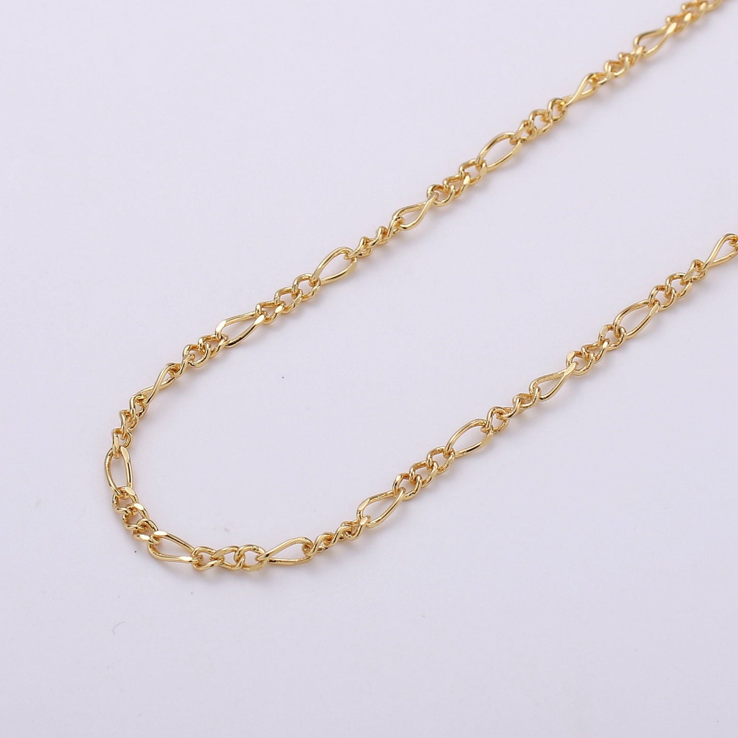 16K Gold Plated Figaro Chain by Yard, Link Cable Link Elongate Chain by Foot, Wholesale bulk Roll Chain Jewelry Making 2.4mm width, Roll-375