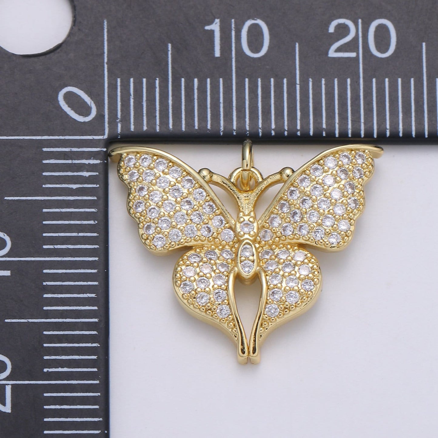 24K Gold Micro Pave Butterfly Charm Cubic Zirconia Mariposa Pendant Charm CZ Diamond Cut Moth Charm, CHGF-2080