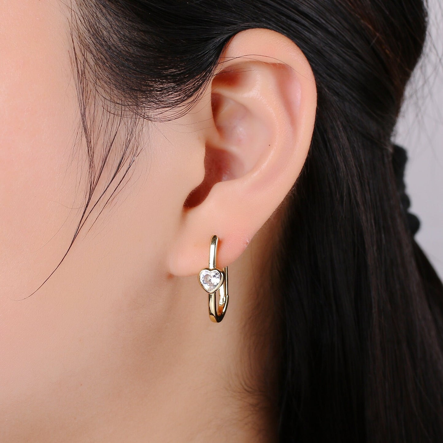 Heart Cubic Pave Gold Lever backs Earring, Solitaire Pave CZ Fish Loop Earring, Vintage Gold Micro Pave Earring for DIY Earring - 1392