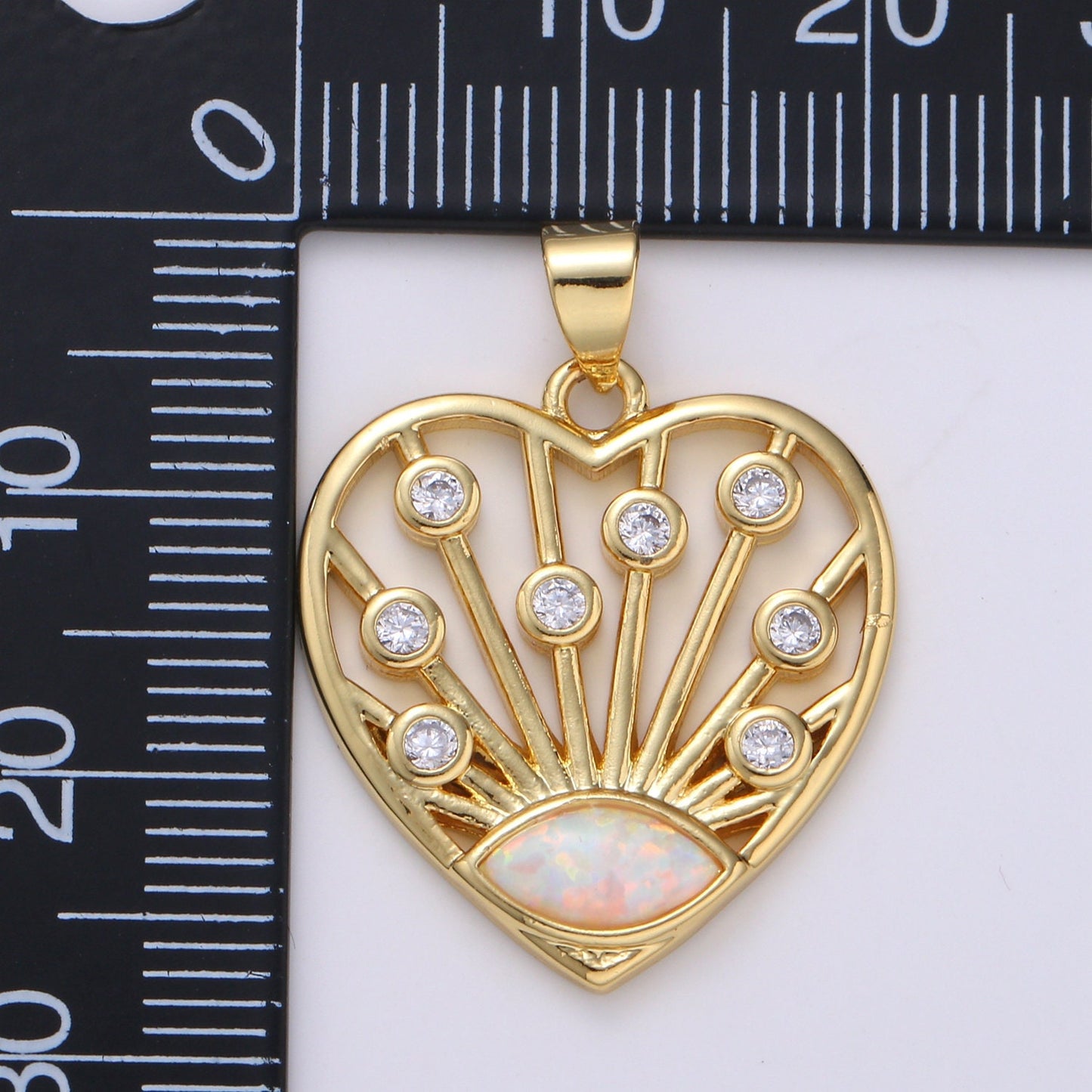 1pc 24K Gold Lab Opal CZ Heart Pendant Charm, Sunrise Hearts CZ Charm, Joyful Heart Medallion, PDGF-2115