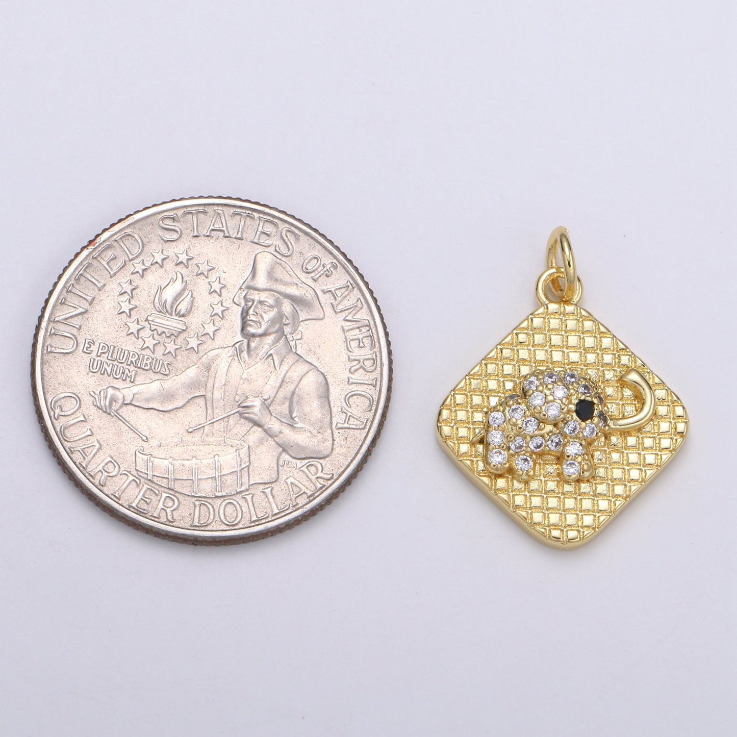 24K Gold Micro Pave Lucky Elephant Charm Cubic Zirconia Animal Pendant Charm Square Plate CZ simple Charm, CHGF-2113