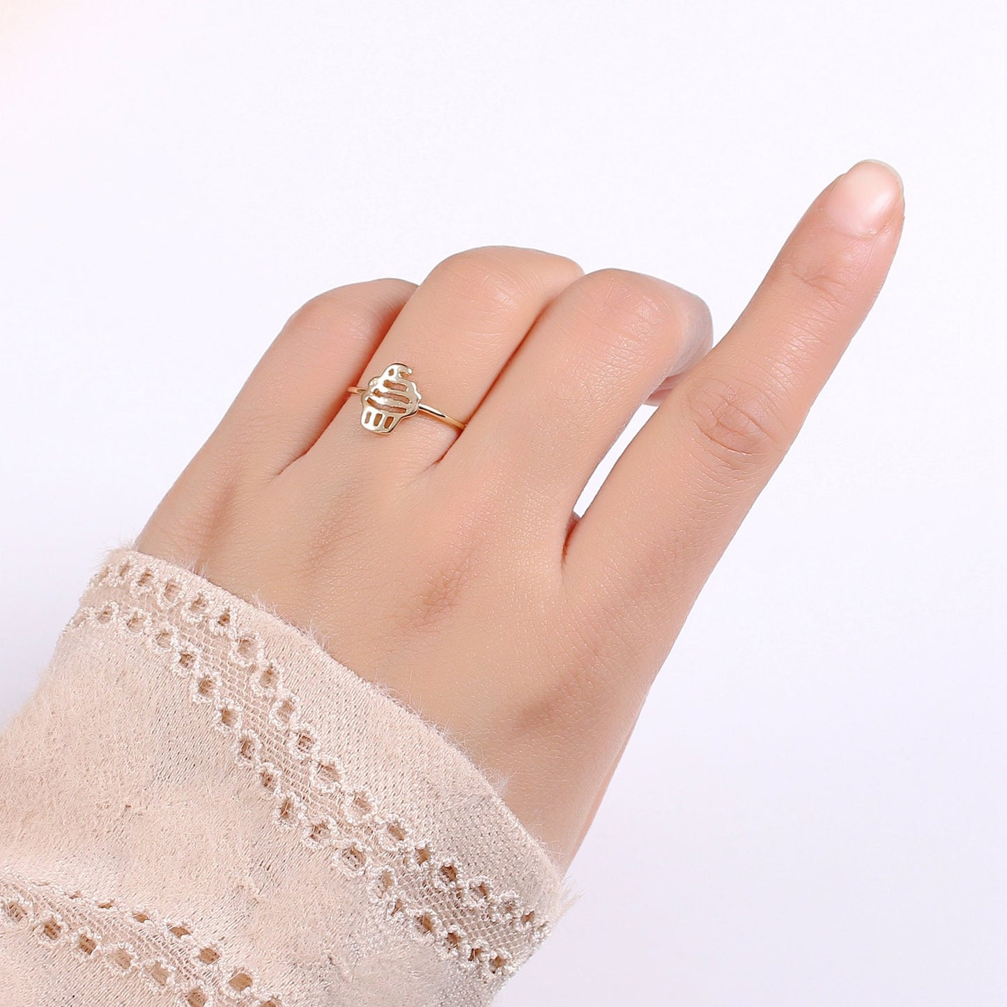 1pc Cup Cake 18k Gold Ring, Ice Cream Cone Adjustable Gold Curb Ring, Simple Ring, Muffin Ring- 262