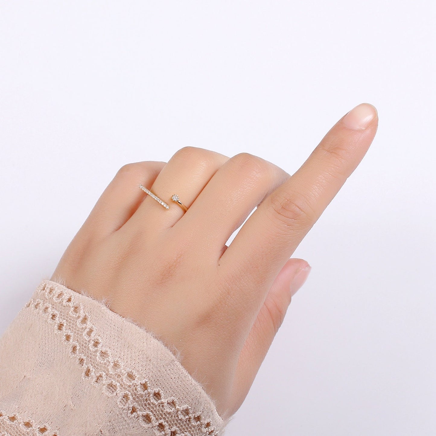 1pc Pave Dainty CZ Gold Ring, Adjustable Gold Ring, Simple Ring, Clear Cubic Zirconia Ring- 277