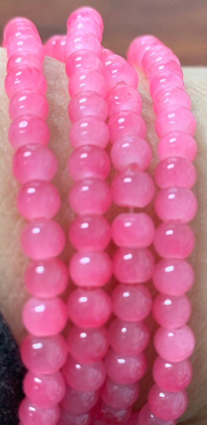 1 Strand 6.4mm Pink Rose Glass Beads, Round Glass Beads, Prayer Beads,Rosary Beads, Mala Beads,Spacer Beads for DIY Craft, 206