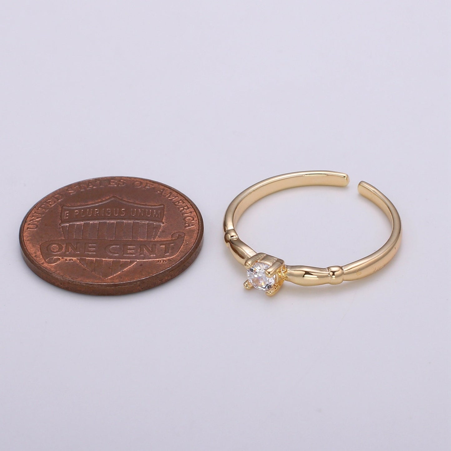 1pc Solitaire CZ 18k Gold Ring, Lone Cubic Adjustable Gold Ring, Simple Ring,Clear Cubic Zirconia Ring- 304
