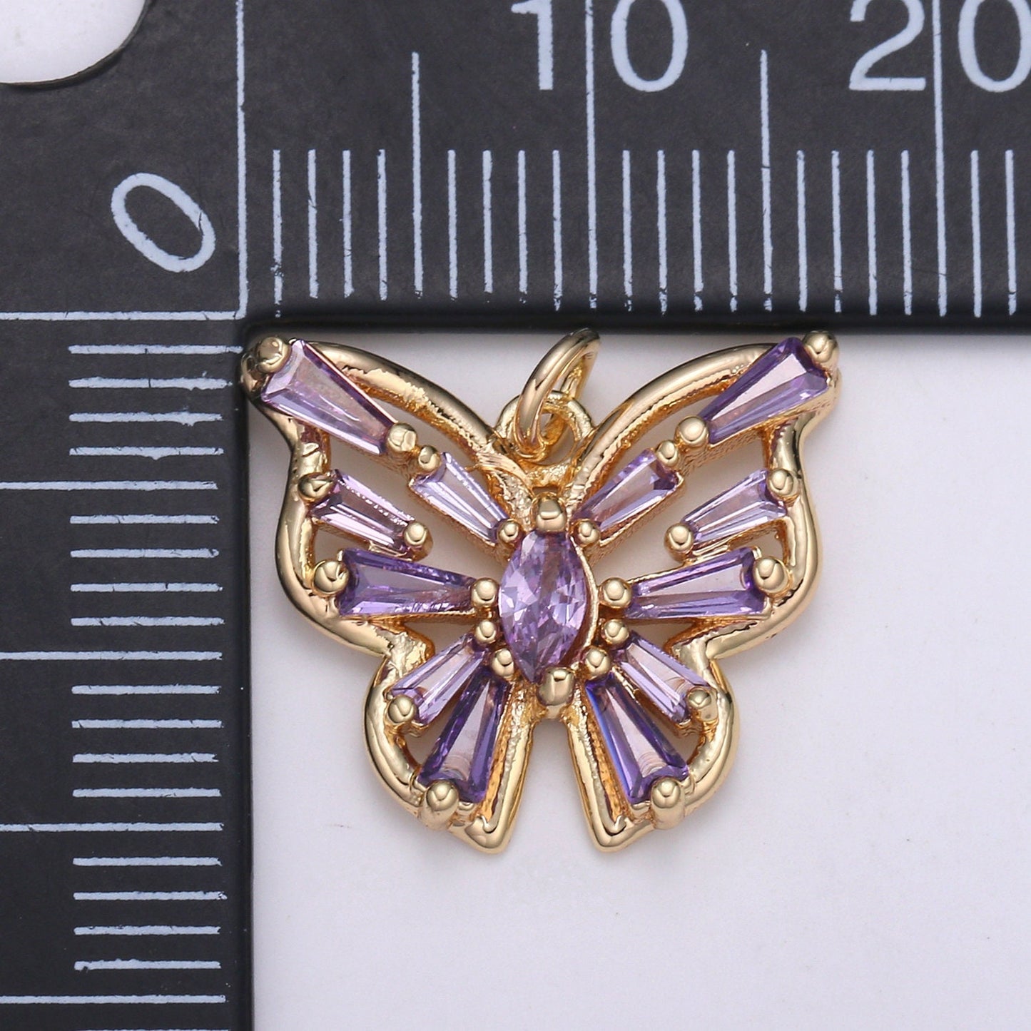 1pc Clear, Pink, Purple Baguette Butterfly 24K Gold Micro Pave CZ Mariposa Pendant Charm Pendant,CHGF-2067,2068,2069