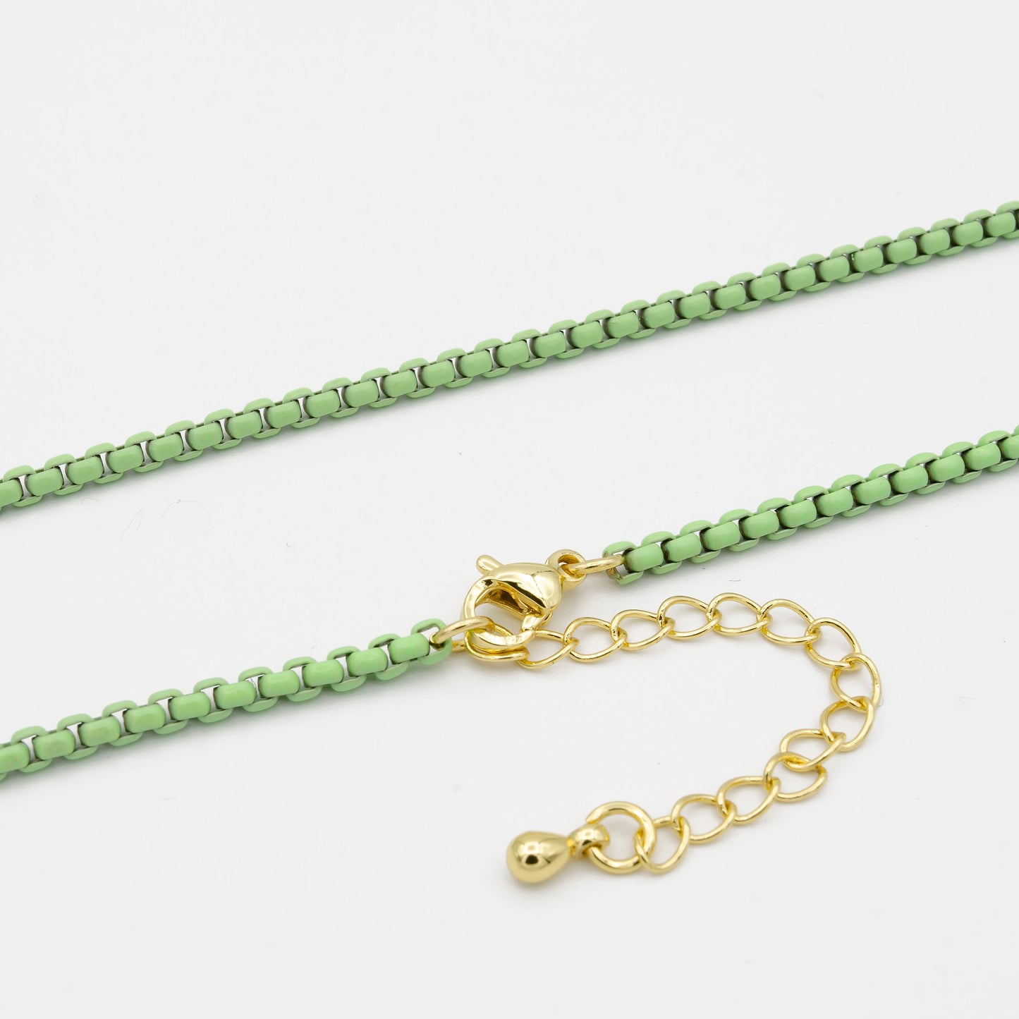 1pc 18''+2 " Ready to Wear LimeGreen Fancy Enamel Link Rolo Cable Chain Square Link Chain Necklace,Width 2.6mm Perfect for PendantCharm,1025