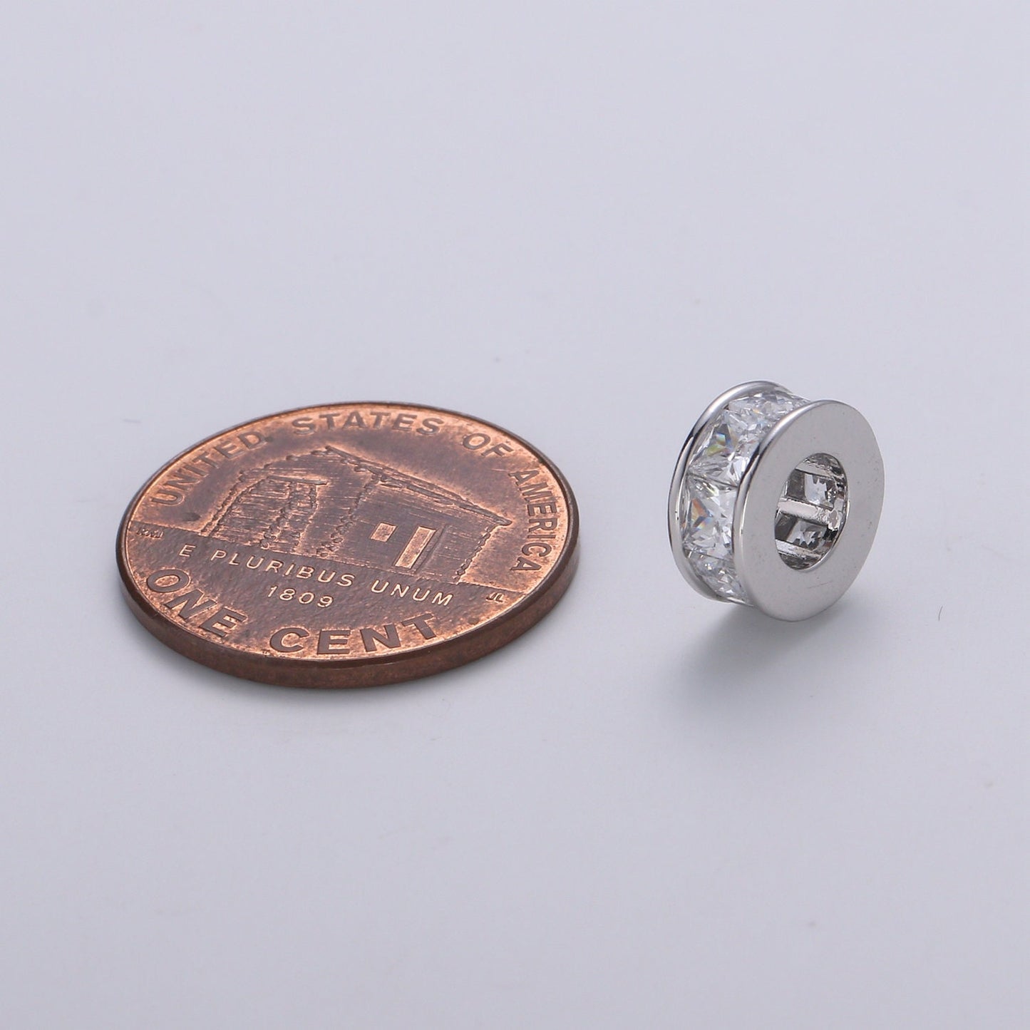 1pc White Gold Square cut CZ Beads Spacer Beads for DIY Shamballa Beads Rondelle Pave Beads Bracelet Bead Size 9.2mm Hole 4.5mm B-364