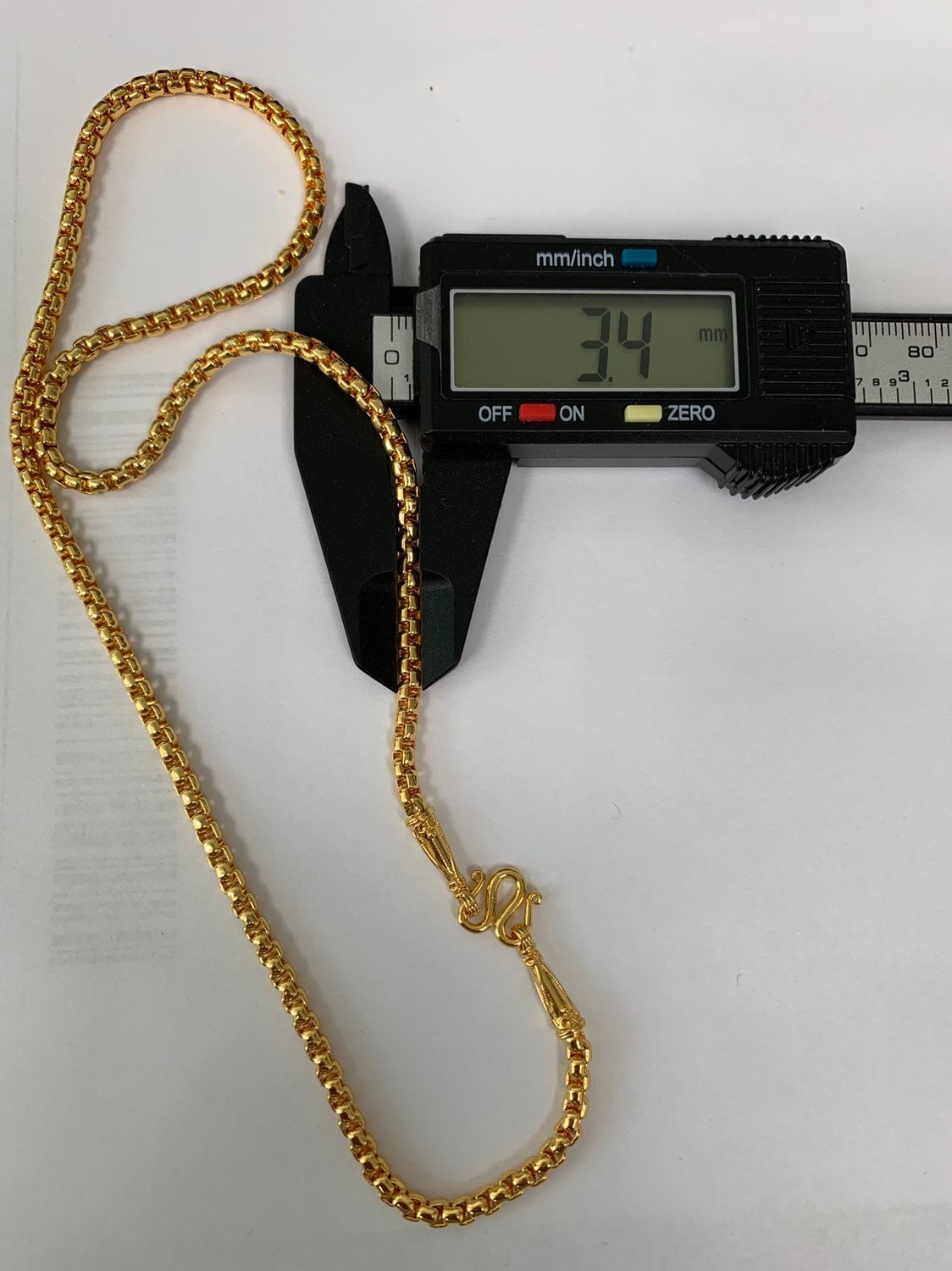 1pc 19.5'' Ready to Use 3.4mm 24K Gold Plated Rolo Box Necklace Chain,Layer Round Chain Bold Necklace,For Pendant Charm Necklace Making, 325
