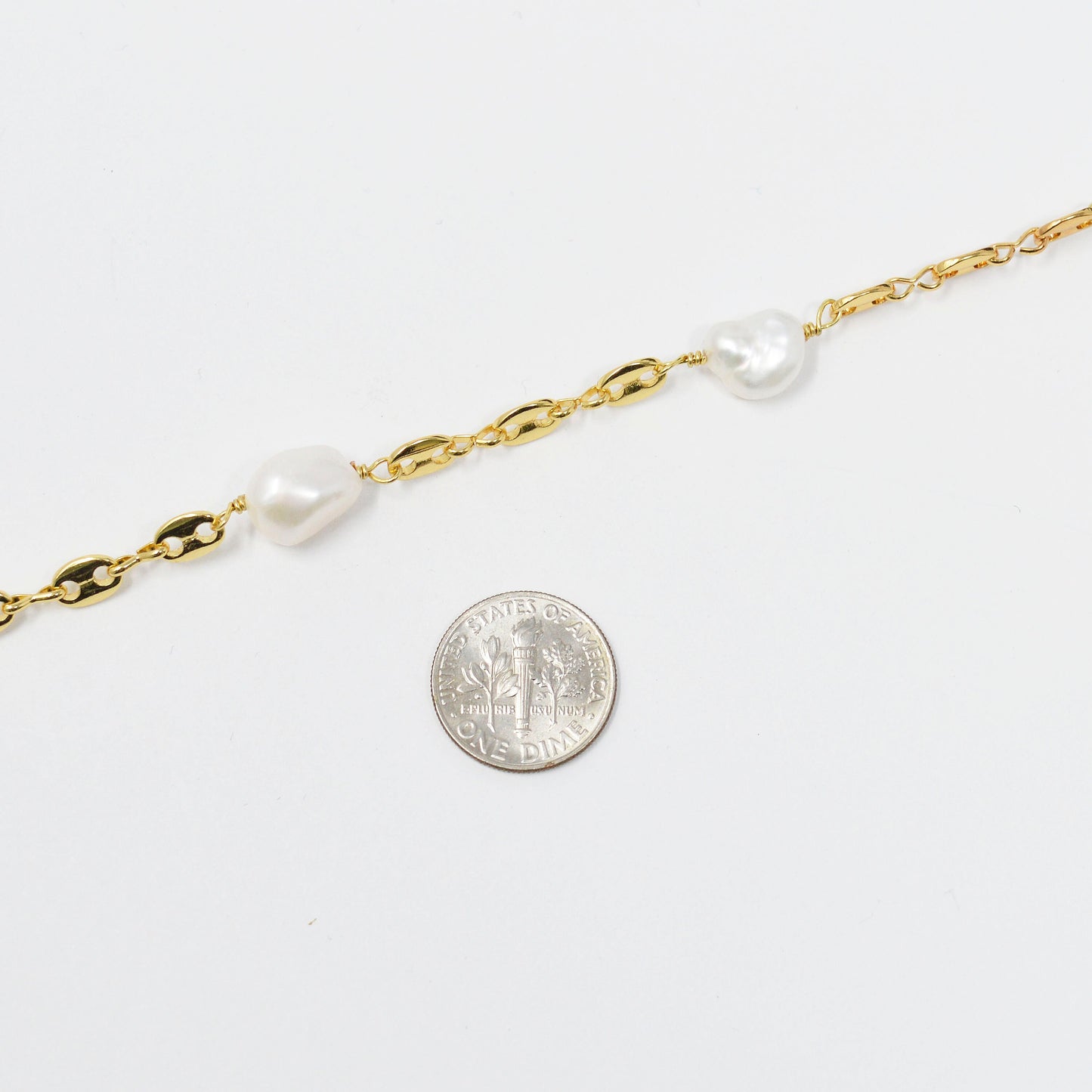 Baroque Fresh Water Pearl 24K Gold Anchor Chain by Yard, Mariner Oval Disc Chain Wholesale Roll Chain for Jewelry Making, 423