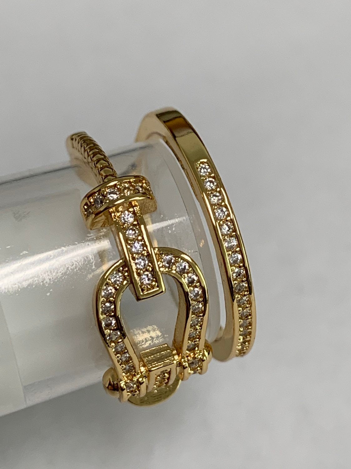 1pc Horse Shoe Gold Ring, Adjustable Gold CurbCZ Pave Ring, Simple Infinity Ring, The Forest Ring- R-188