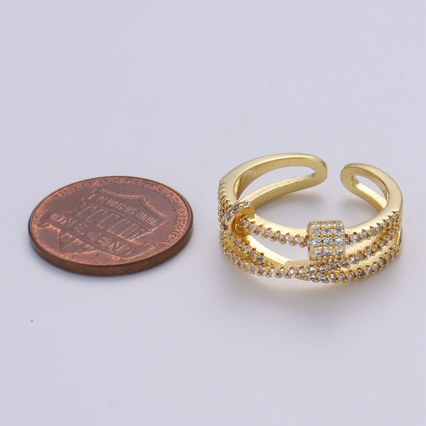 1pc Micro Pave CZ 24K Gold Plated Ring, Cubic Adjustable Gold Curb Ring, Simple Ring,Clear Cubic Zirconia Ring- 399