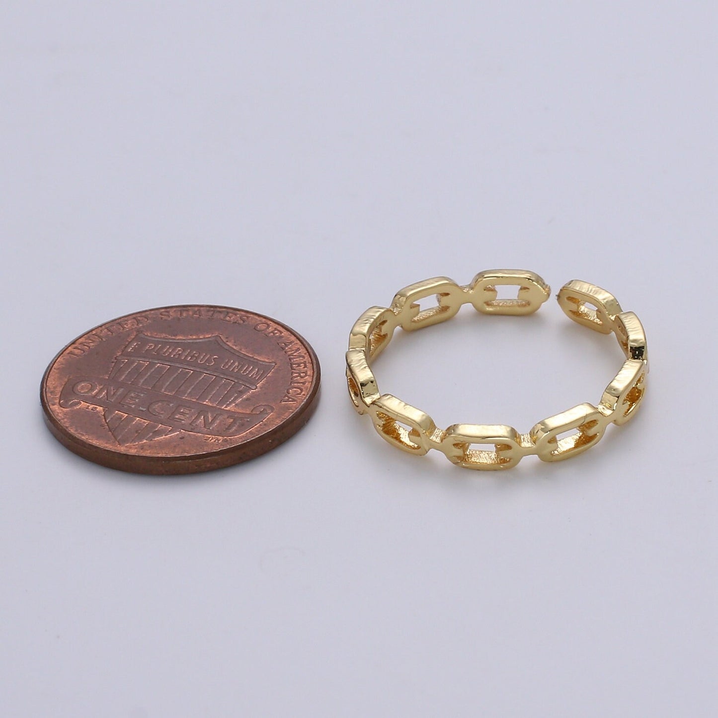 1pc Frienship Link Chain Gold Ring, Adjustable Gold Curb Ring, Link O Ring, Shiny Rolo Strand Ring for DIY Jewelry, R-526