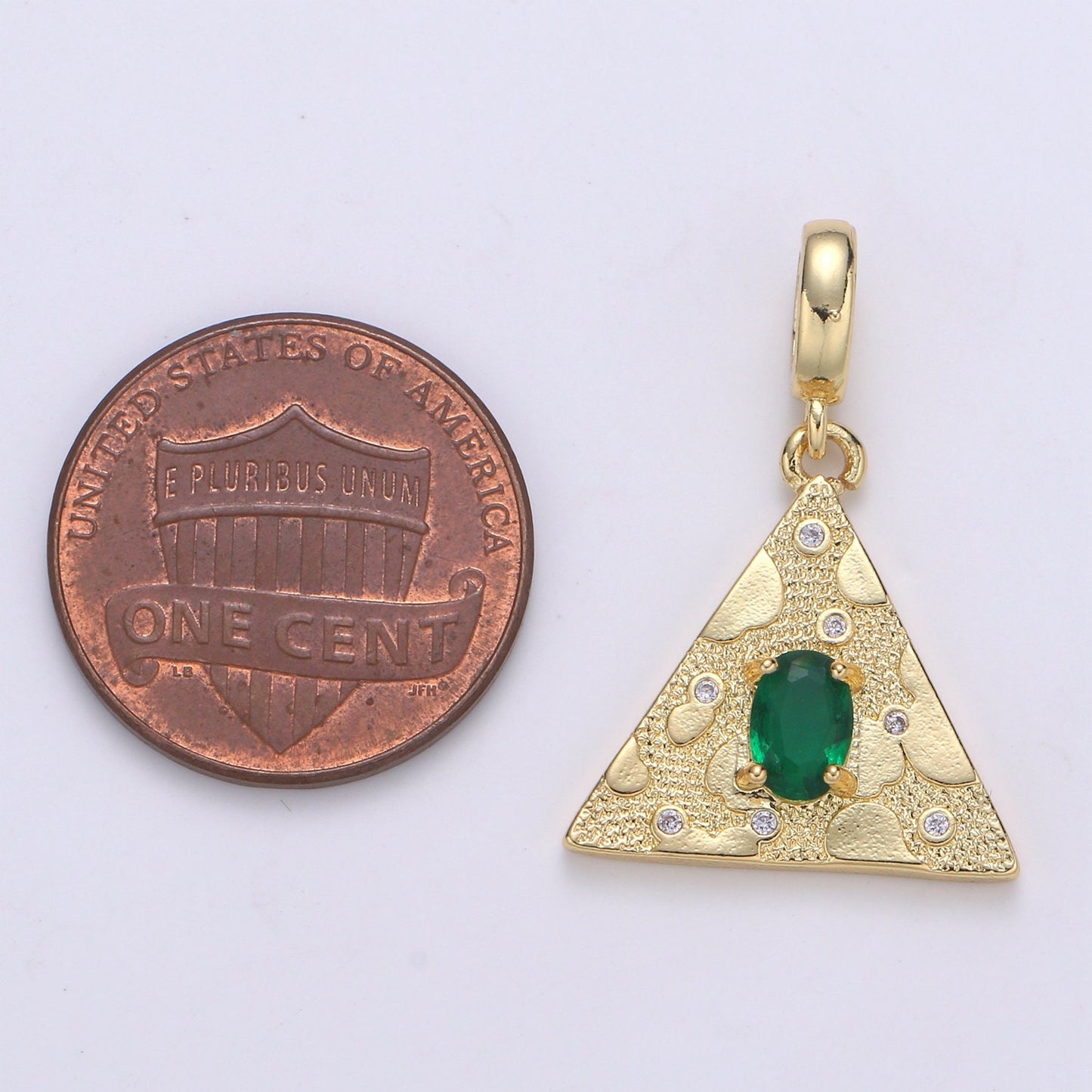 Emerald Cubic Zirconia Charms Pendants-Topo Garden CZ 24K Gold Medieval Charm, Triangle Pendant Necklace Bracelet Supply.H-255,H-258