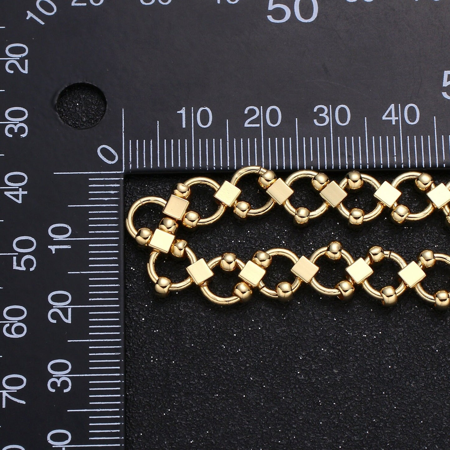 14K Gold Circle w/ moving Balls Chain by Yard, double sided Chain, Wholesale bulk Roll Chain for Jewelry Making Roll-487