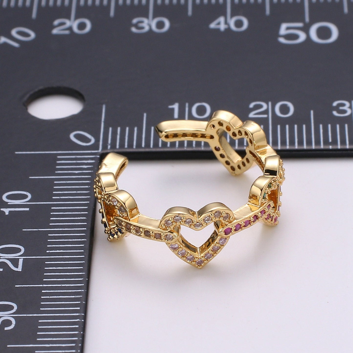 1pc Multi color CZ Love 24K Gold Ring, Heart Cubic Adjustable Gold Curb Ring, Simple Ring, BeautifulCubic Zirconia Ring,R-463