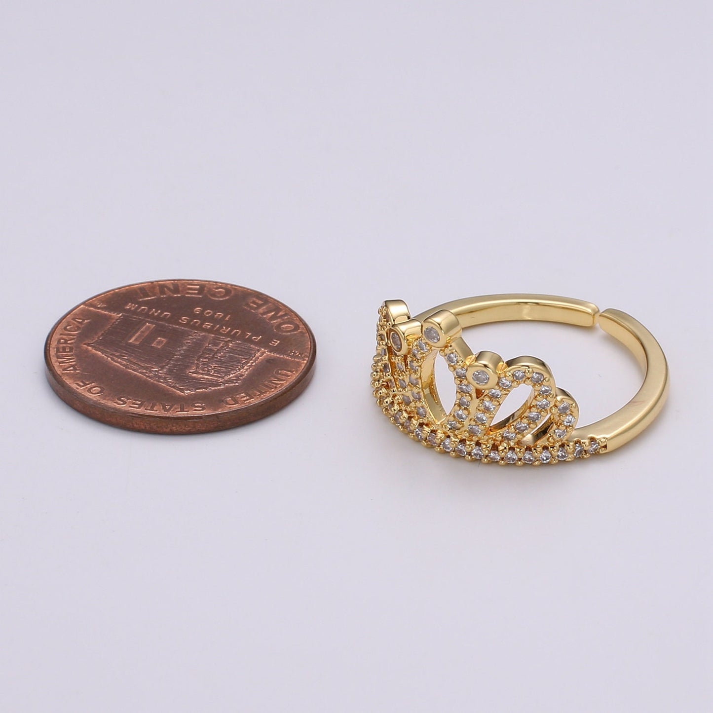 Crown Cubic Mini Pendant, Queen Cubic Pave 24K Gold Plated Charm Ring, Solitaire CZ Pendant Double Ring, Dainty ring Charm, R-440