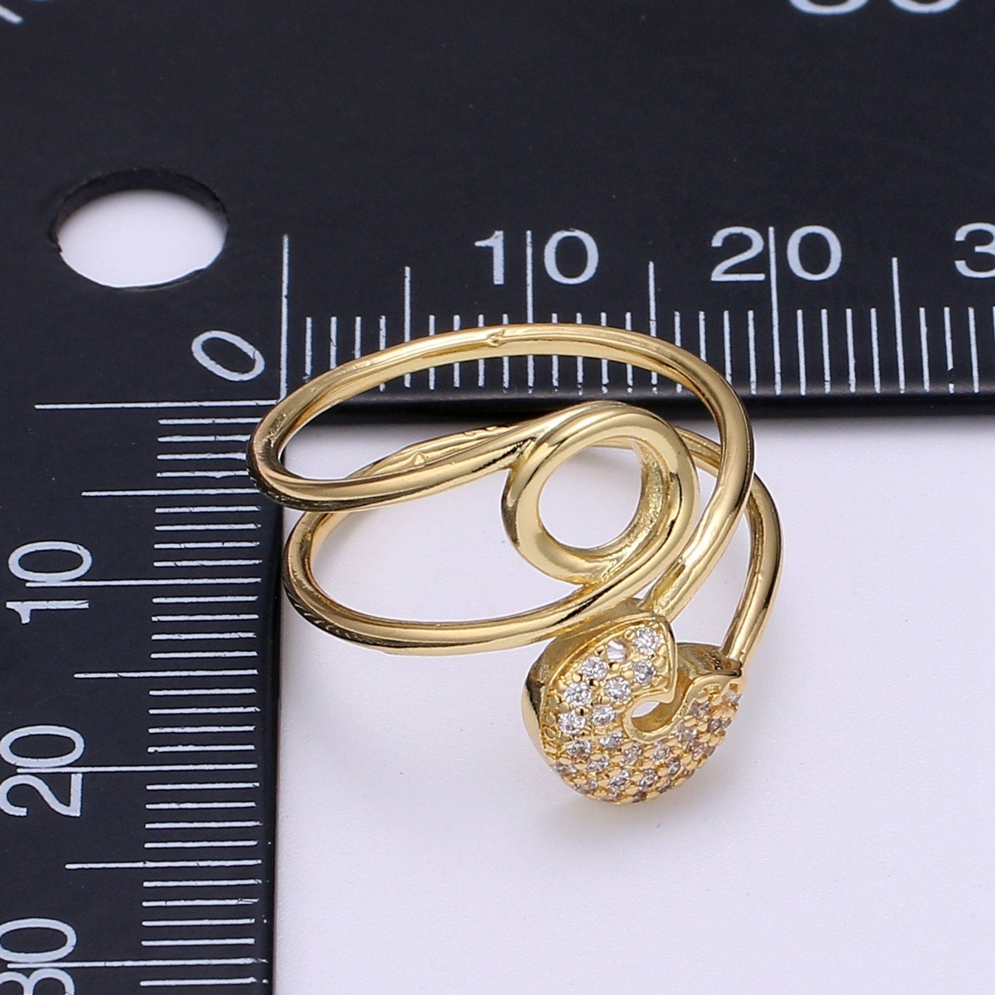Safety pin ring Cz Swirl ring Eternity ring Eternity band Fashion ring Safety pin jewelry Gold ring Stacking ring US Size 6 Ring 0277