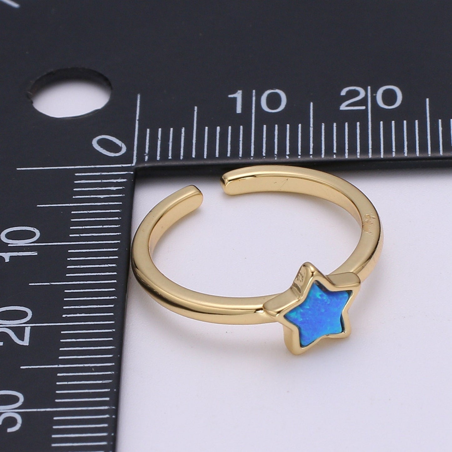 1x 24K Gold Opal Ring Star Blue Opal Ring, Solitaire White Opal Open Ring Gold Adjustable Ring for Stabckable Jewelry
