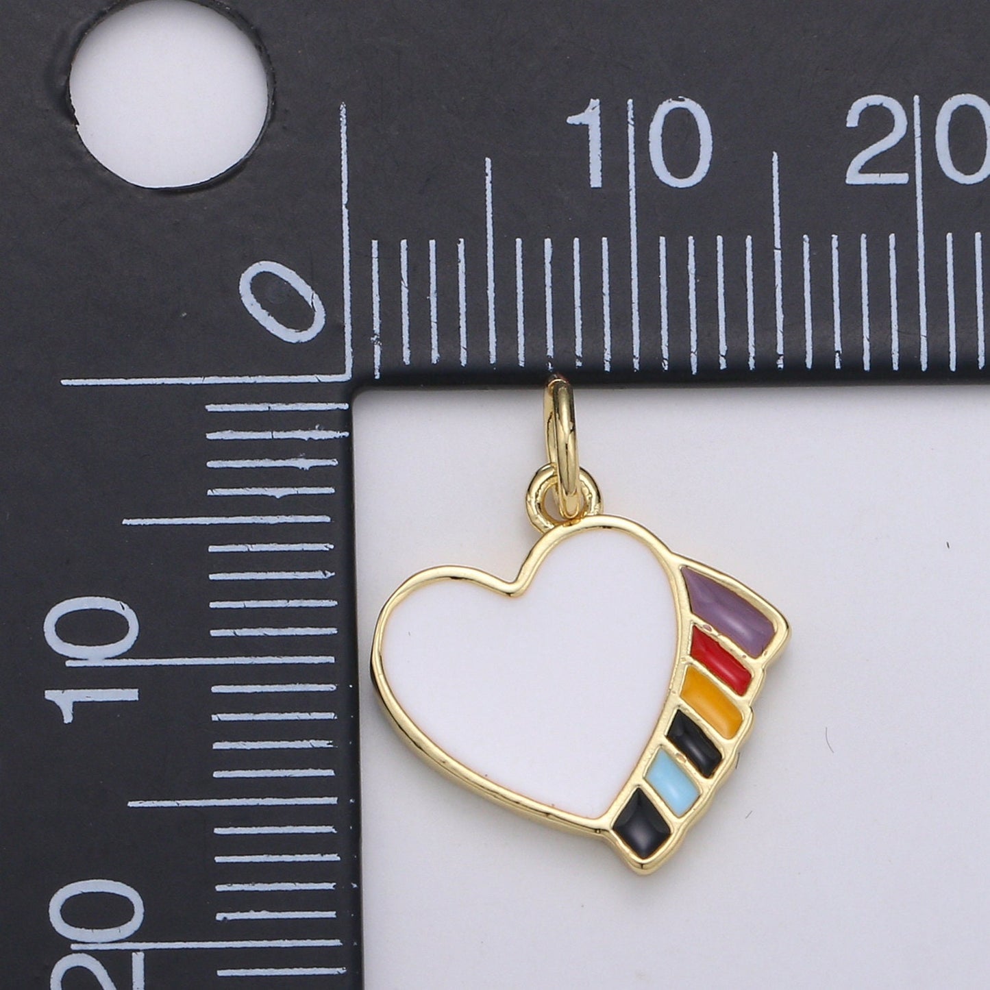1Pc Gold White Enamel Heart Charms, Colorful Ribbons in Golden Palette Charm Medallion for Necklace, Paint my Heart DIY craft, 1783