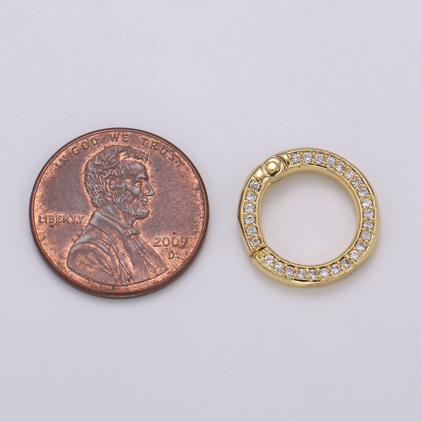 1 pc Double Sided CZ Pave Gold Spring Gate Ring, 15 mm Push Gate ring, Charm Holder Clasp for Connector, Wristlet Holder K103, K104