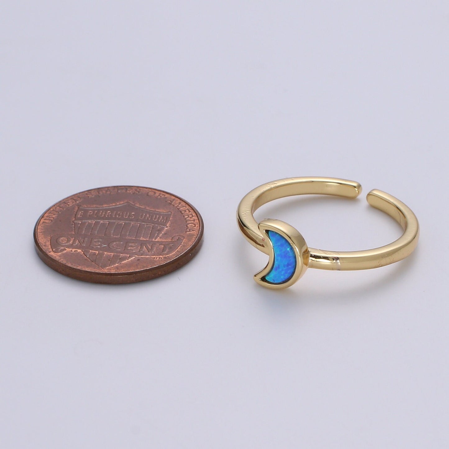 1pc 24K Gold Opal Simulated Ring,Cresent Moon Opal Lab Pendant Charm Ring, Solitaire White Opal Lab Celestial Design Band Jewelry R-403