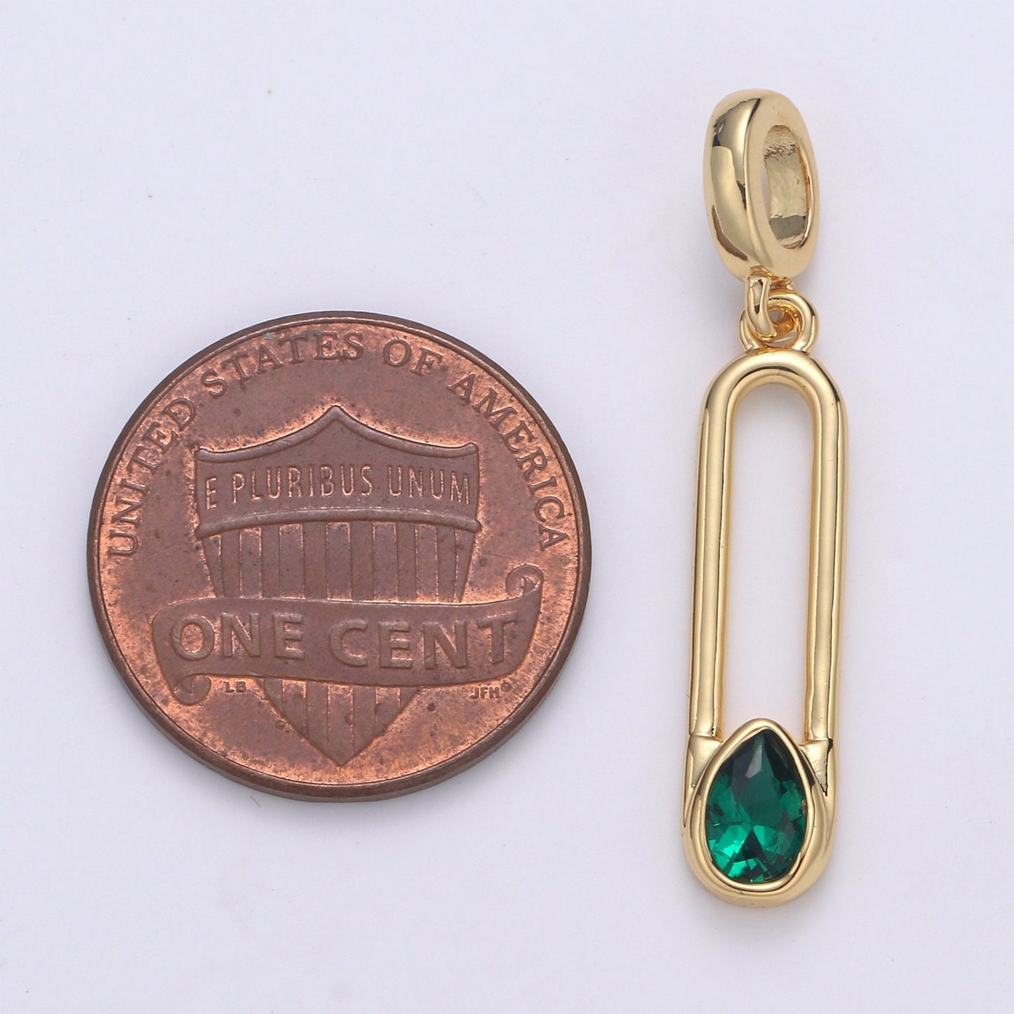 Emerald Zirconia 24K Gold Pendant, Waterdrop Green CZ Charm for Easy Self-Making Jewelry, Sophisticate Pendant, H-237