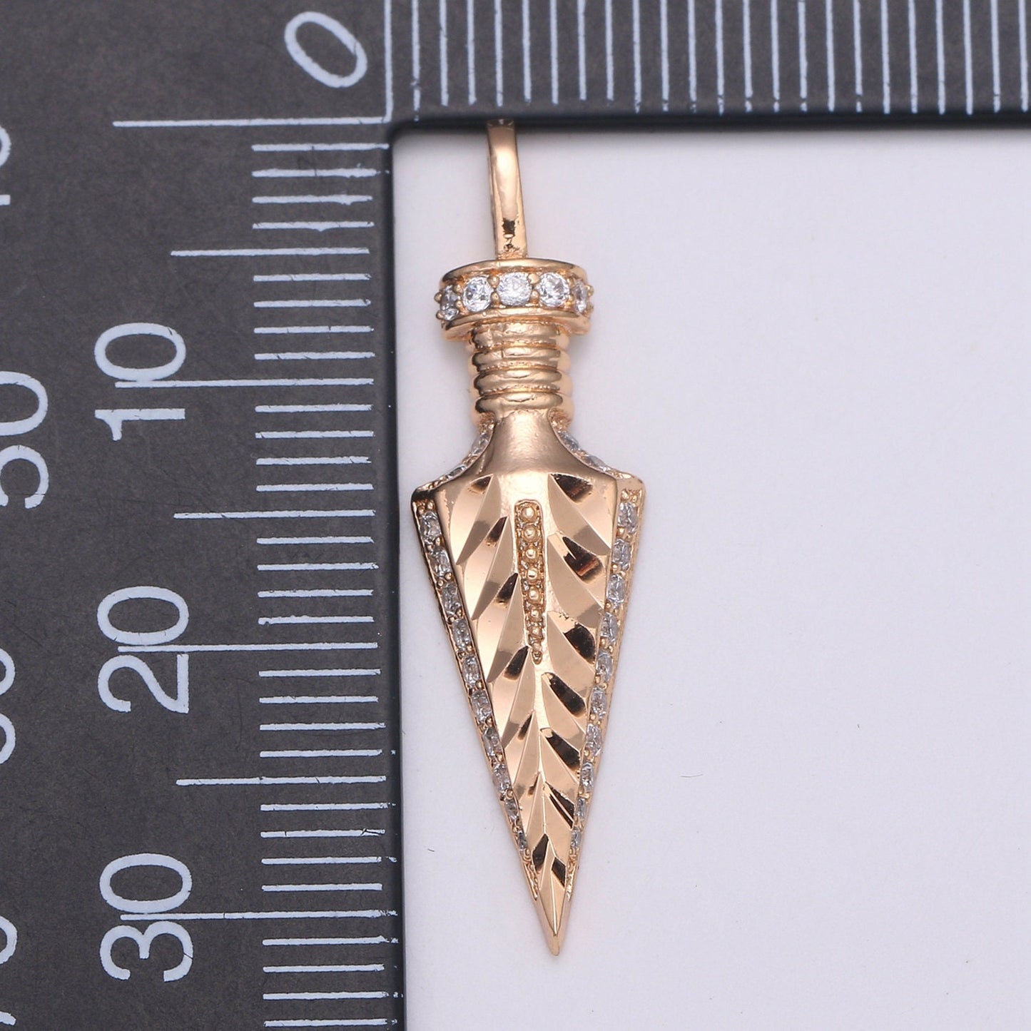 1pc Gold Micro Pave Peg Charm, Cubic Zirconia Spear Pendant Charm, Gold Charm, For DIY Jewelry, pdgf-2142