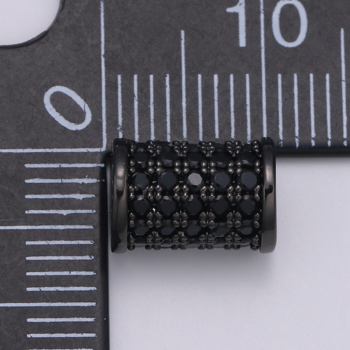 1x Black CZ Pave On Black 10x6mm Half Full Pave Tube for Bracelet/Necklace, Cubic Zirconia Separator Tube, Tube Beads