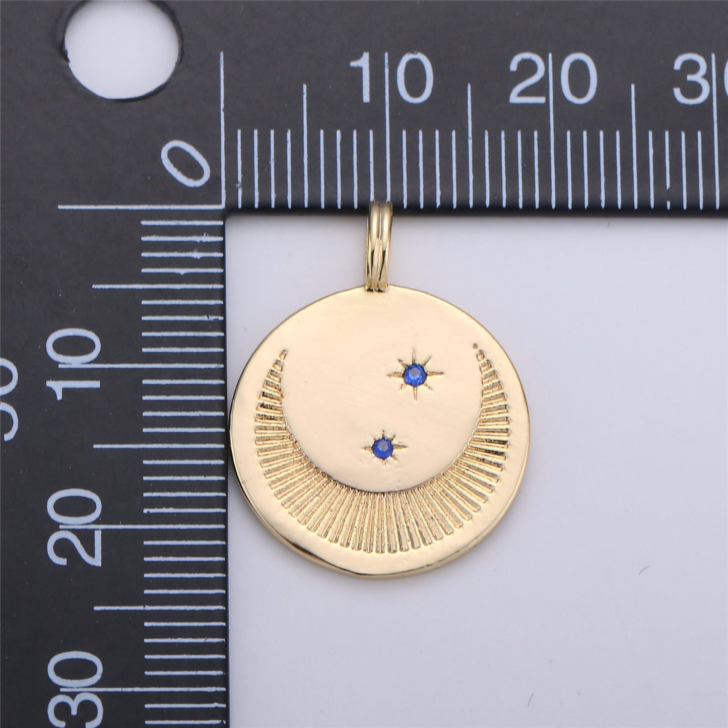 1pc. Gold Crescent Moon Round Disc Charm Necklace Pendant Dainty Gold Moon and Star Medallion Pendant - C-697