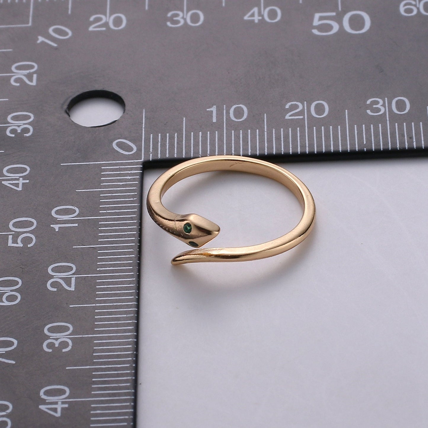 18k Gold Filled Snake Ring, Mini Gold Snake Ring, Green Serpent Animal Ring, Green Stone DIY Jewelry, R-046