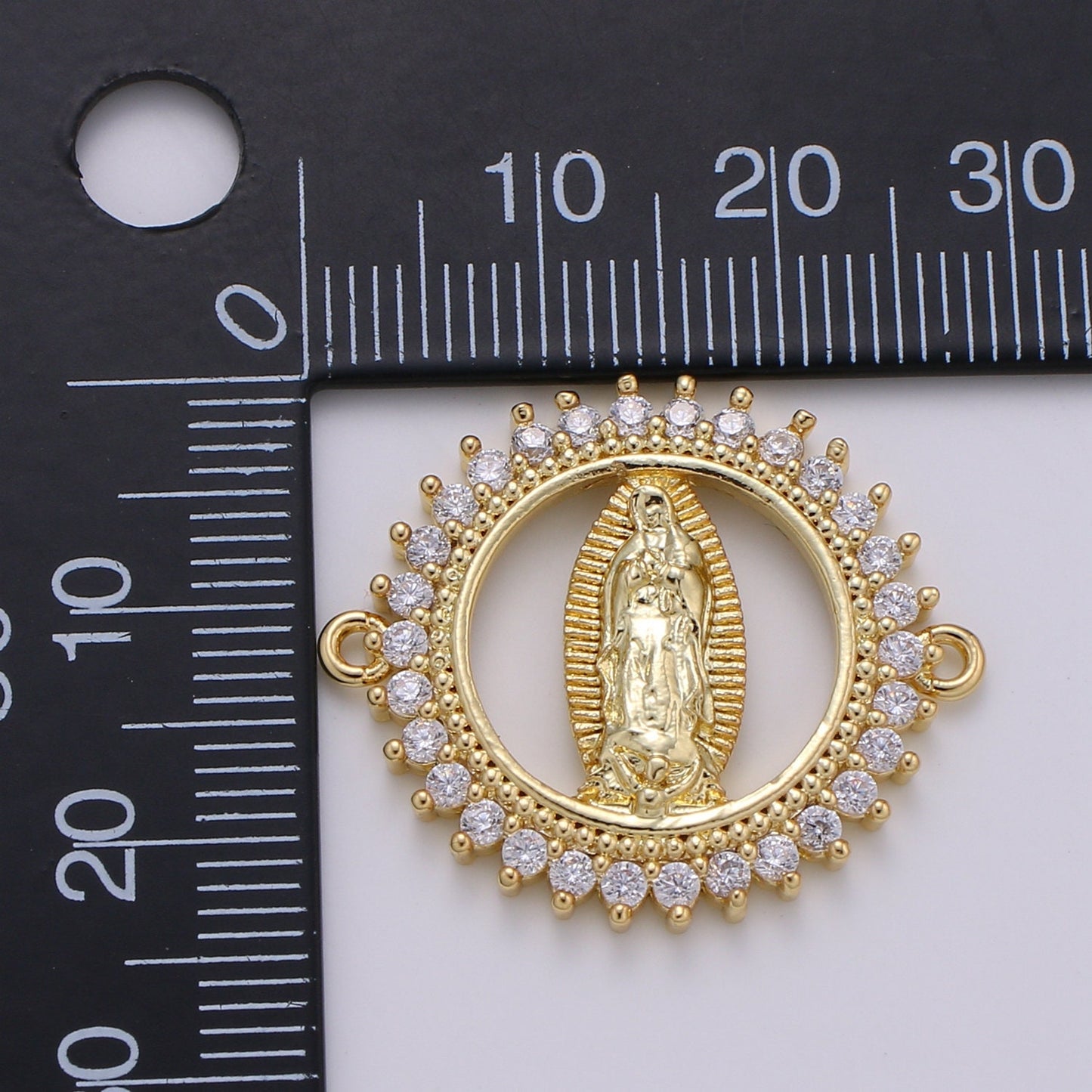 CZ Micro paved Gold Virgin Mother Mary Connectors, Catholic Baptism Charm, Medallion Religious Jewelry Craft Supply, cogf 634