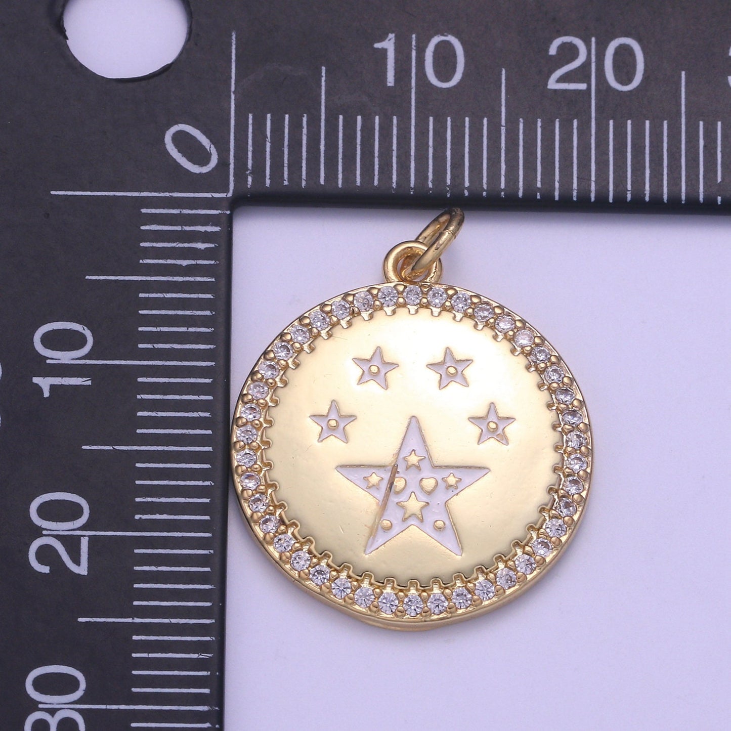 Stars of the World Micro Pave Celestial Jewelry Twinkle Charm Gold Medallion Enamel Jewelry Making Supply Findings, chgf 2195