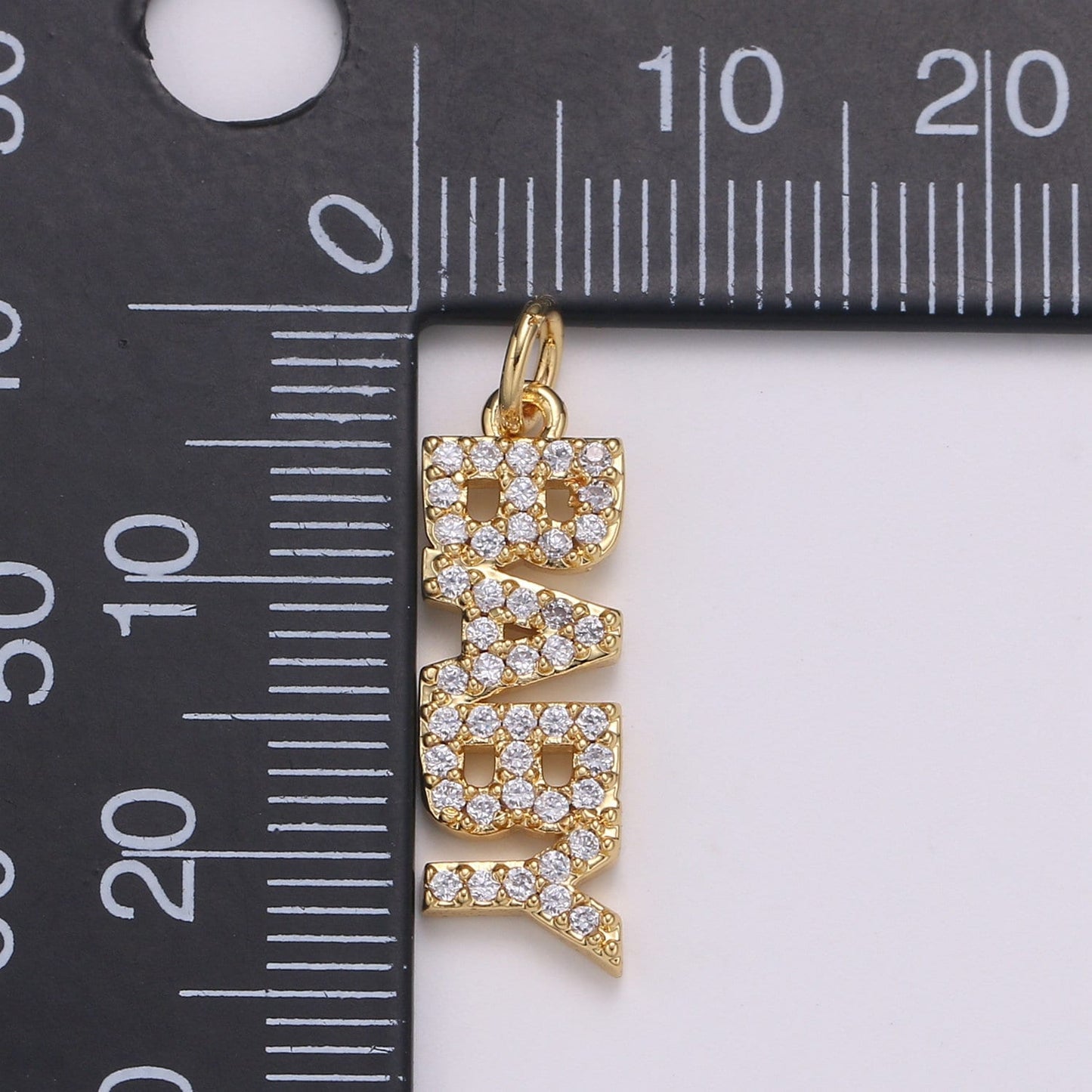 1pc BABY Letters Gold Charm, Micro Pave Cubic Zirconia Pendant Charm, Dainty Charm, For DIY Jewelry, Gold Color, CHGF-2174