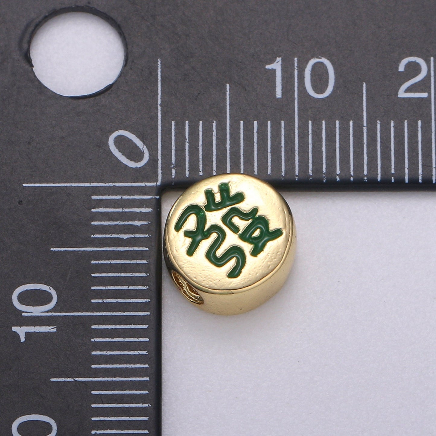 1x Dainty Mahjong Bead Charms for Jewelry Supply Gold Mahjong Tile Bead Spacer Chinese Character Red Dragon Center Tile Wealth