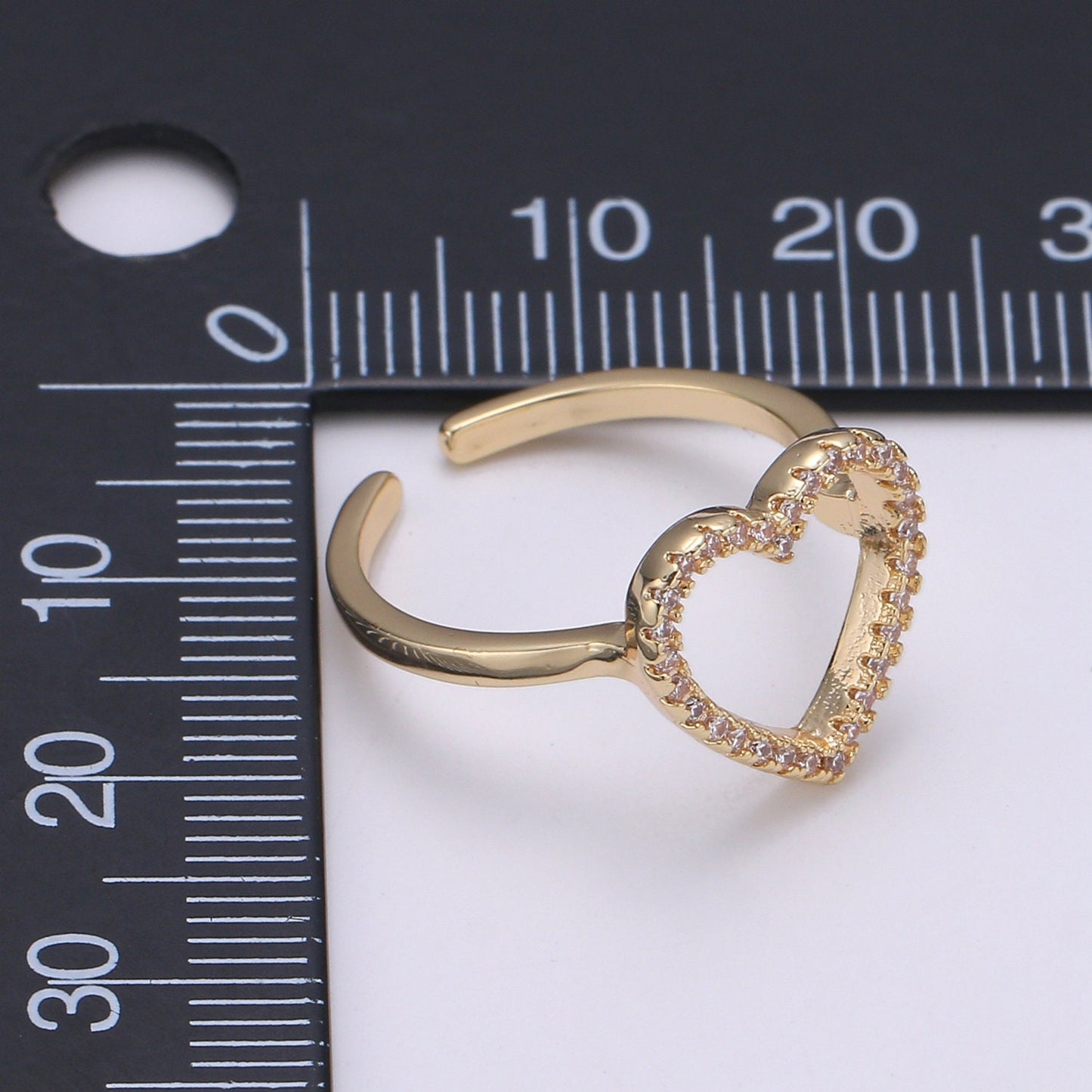1pc Clear CZ Love 18k Gold Ring, Heart Cubic Adjustable Gold Curb Ring, Simple Ring,Clear Cubic Zirconia Ring- 282